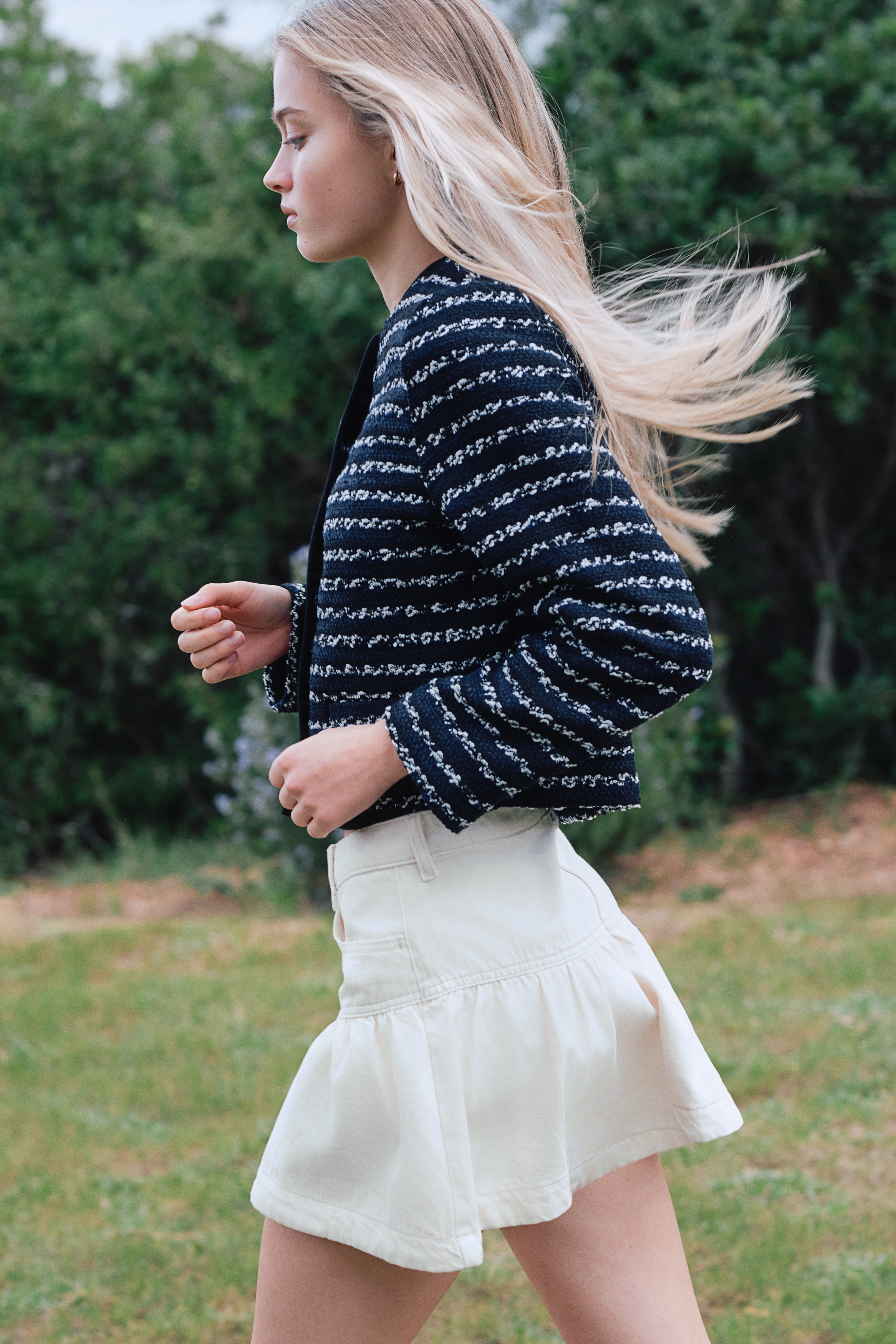 Giacca in tessuto strutturato - Blu navy/righe/Beige chiaro/righe