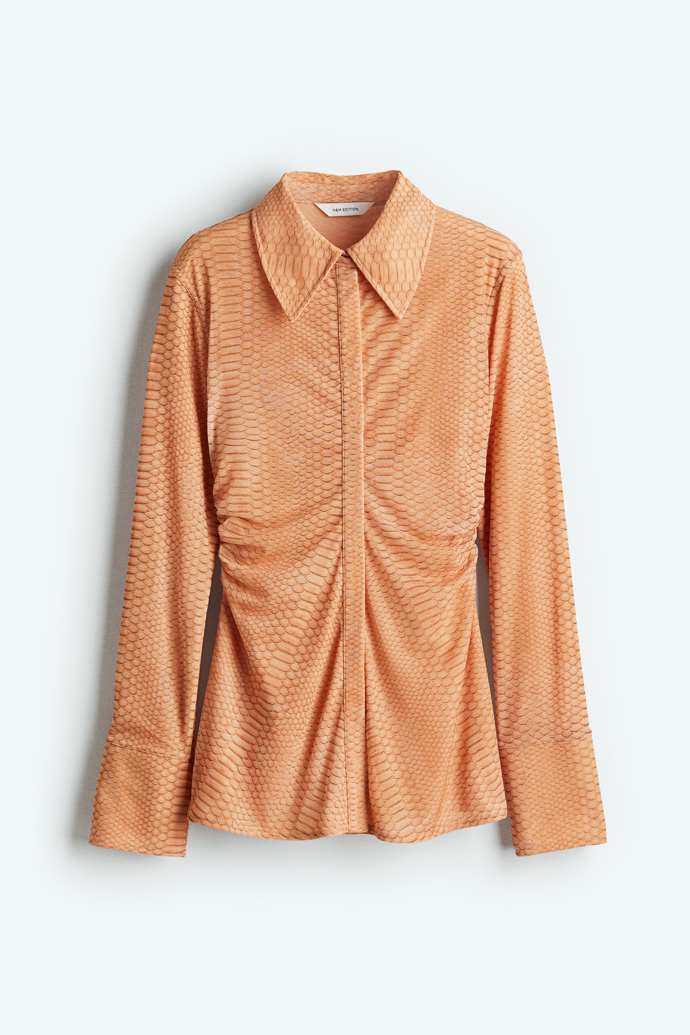 Camisa de malla con frunces - Beige/Diseño piel de serpiente