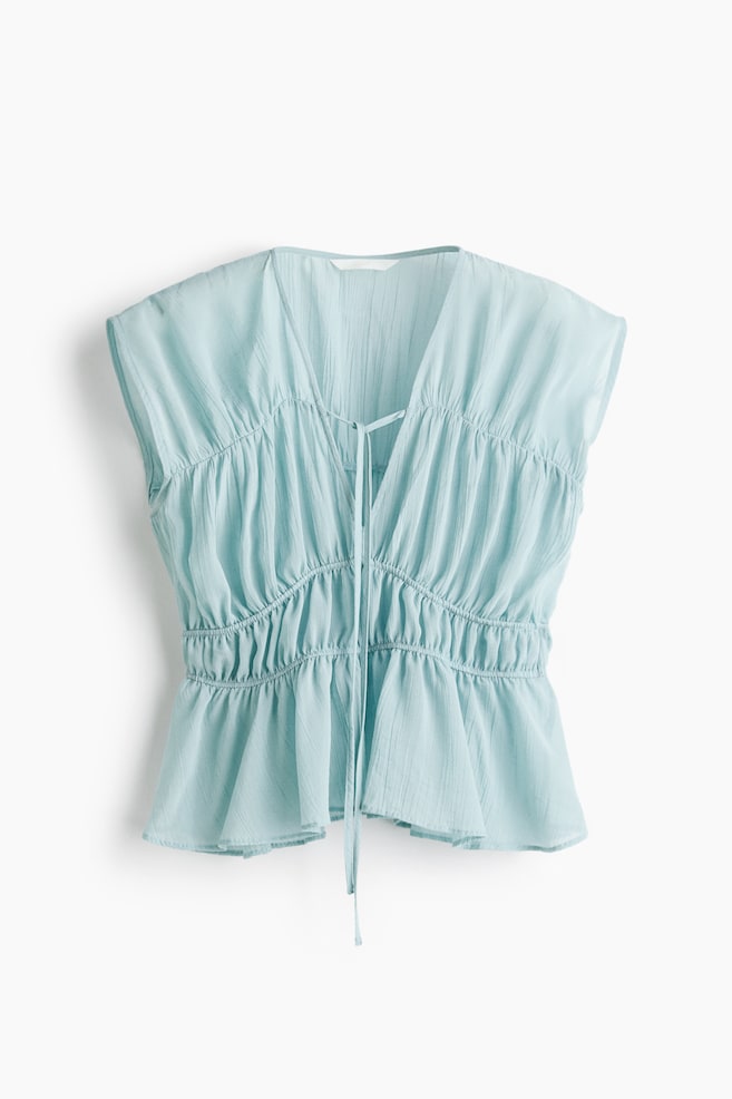 Ruched Cotton Blouse - Light turquoise/Apricot - 1