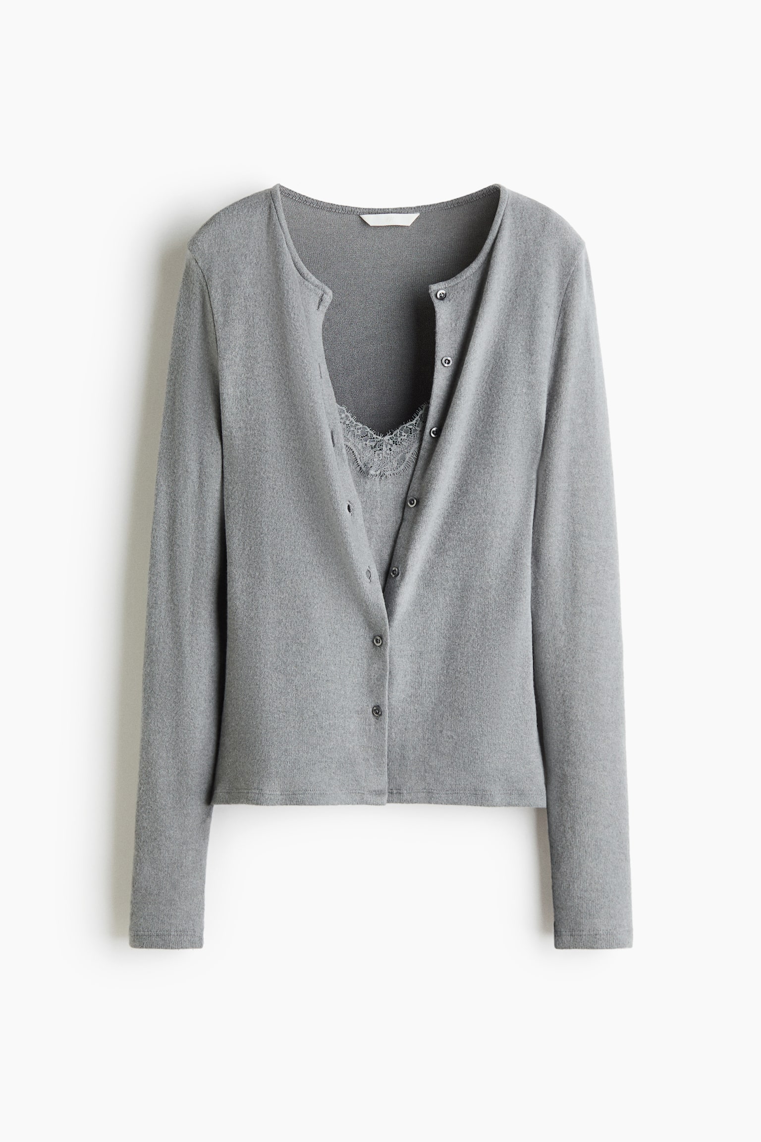 Женский кардиган H&M Layered Lace-Trimmed, цвет: Серый меланжевый — фото 1