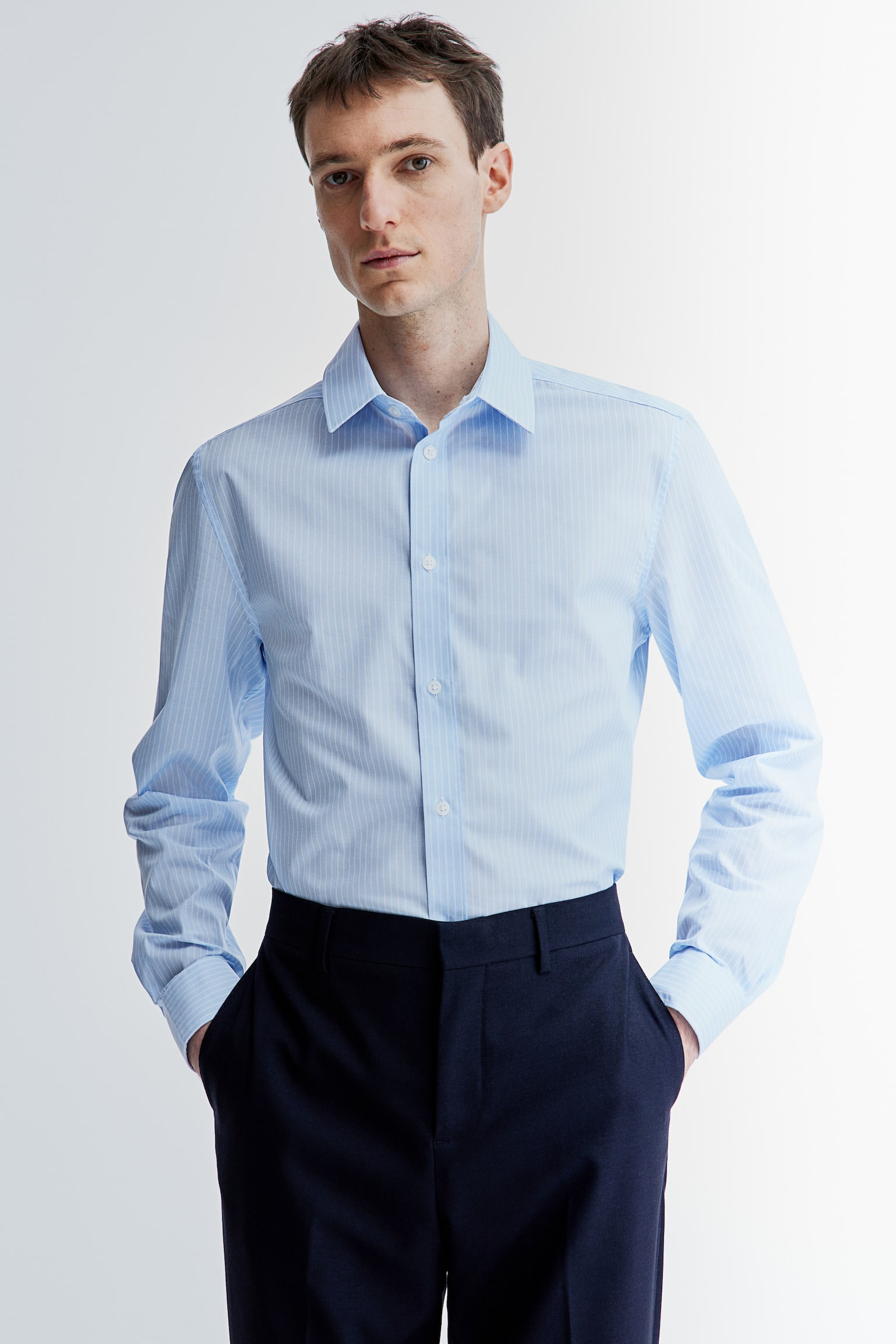 Slim Fit Easy-iron Shirt - Long sleeve - Regular length - Light blue ...