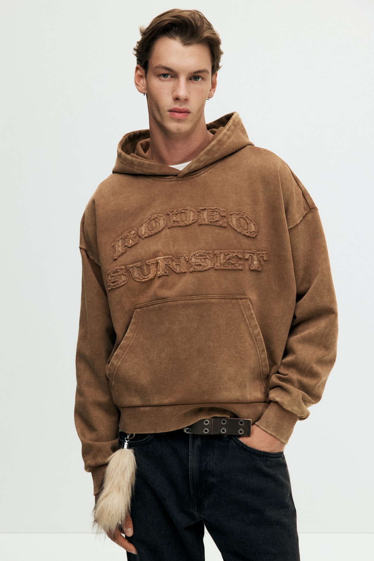 Sudadera Oversized Fit deslavada con gorro Café claro/Rodeo Men H&M MX