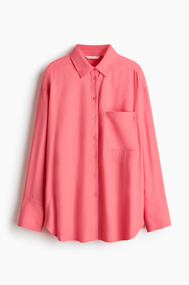 Oversized linen-blend shirt - Coral pink/Apricot/Striped/Beige/Striped/White/Striped - 1