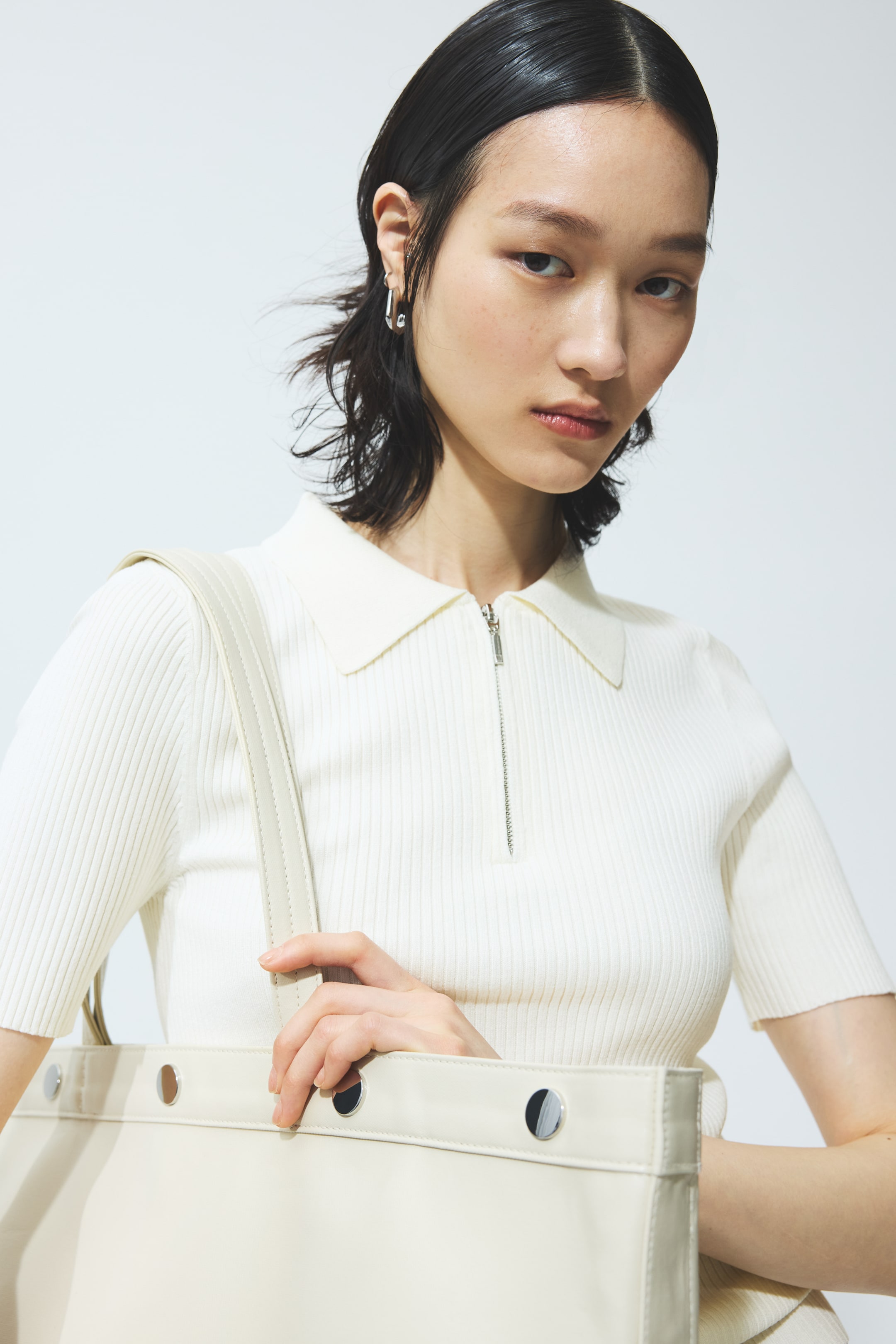 View larger image: Rib-knit collared top - Cream - Ladies | H&M 1