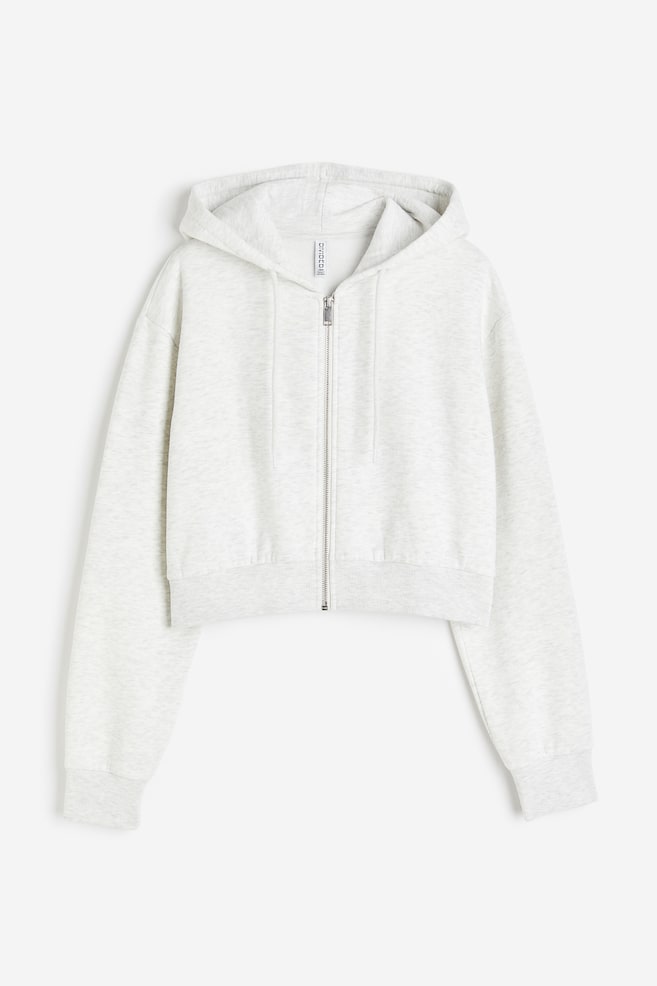 Cropped zip-through hoodie - Light grey marl - 2