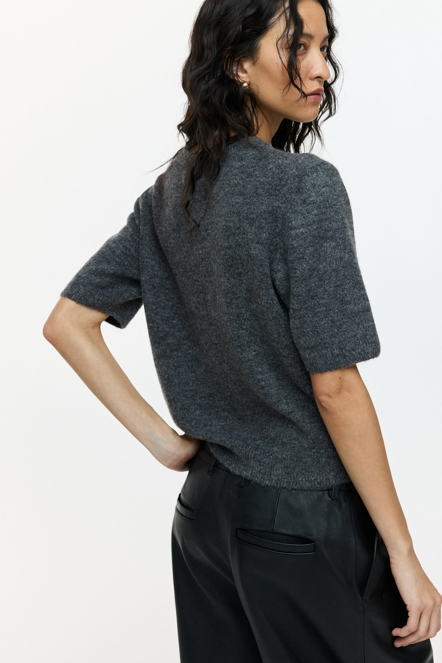 Fine-knit T-shirt - Dark grey marl/Light mole marl/Beige marl/Light yellow - 1