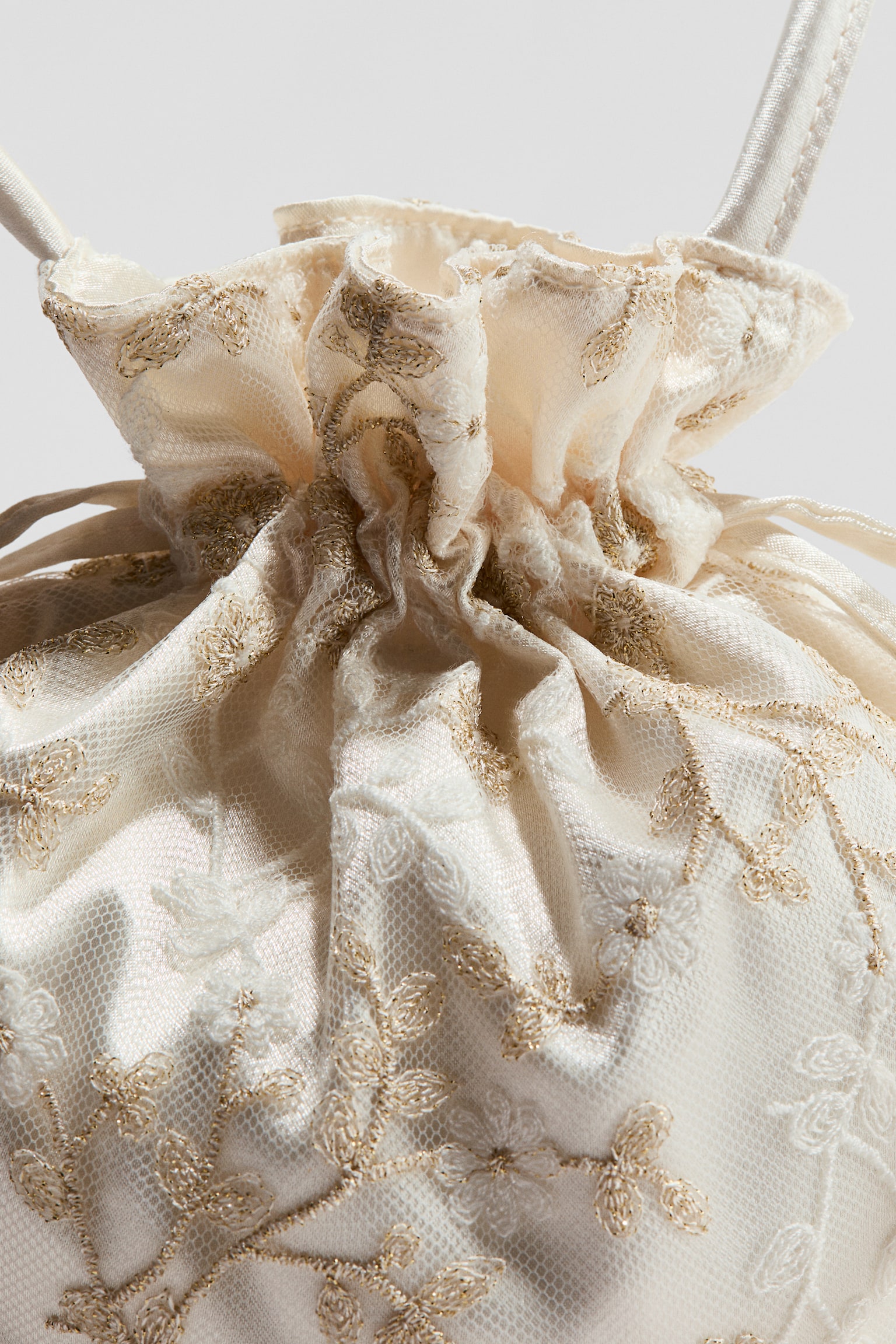 Embroidered drawstring bag - White/Floral - 2