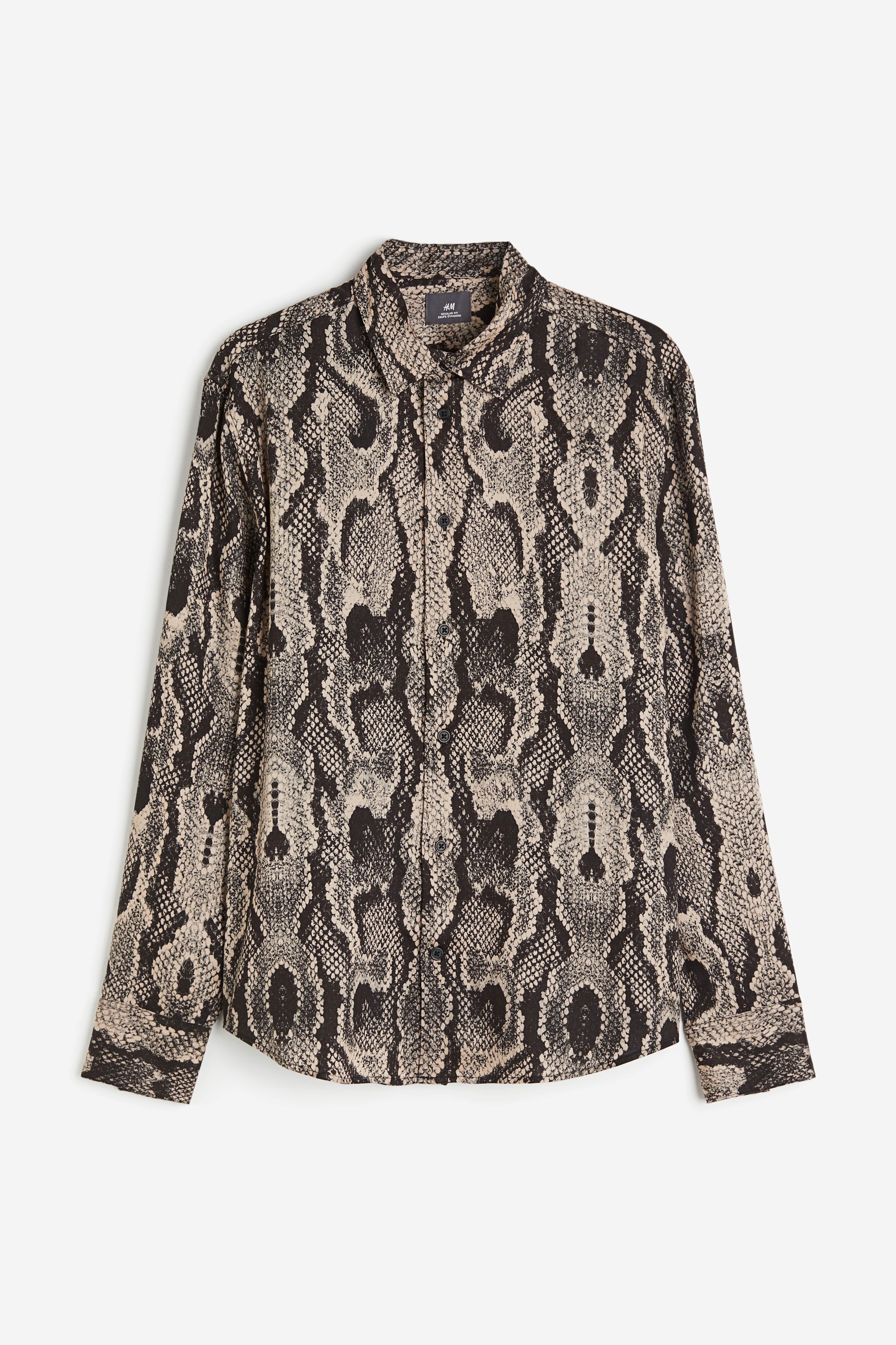 Regular Fit Patterned Lyocell Shirt - Black/snakeskin-patterned - Men | H&M  US