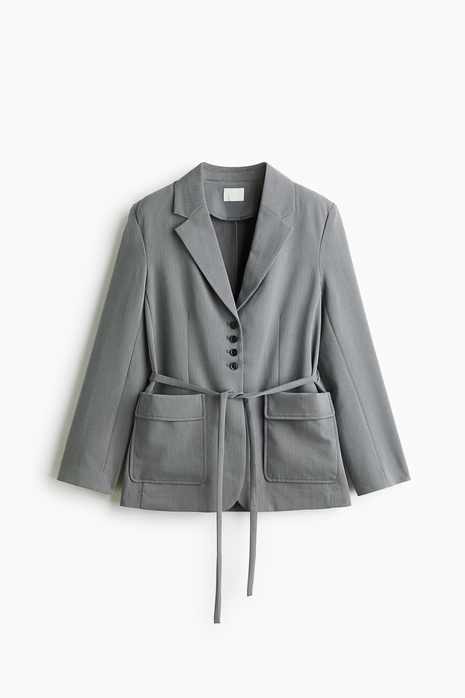 Áo blazer một hàng khuy có thắt lưng buộc - Màu xám/Màu nâu đậm - 1