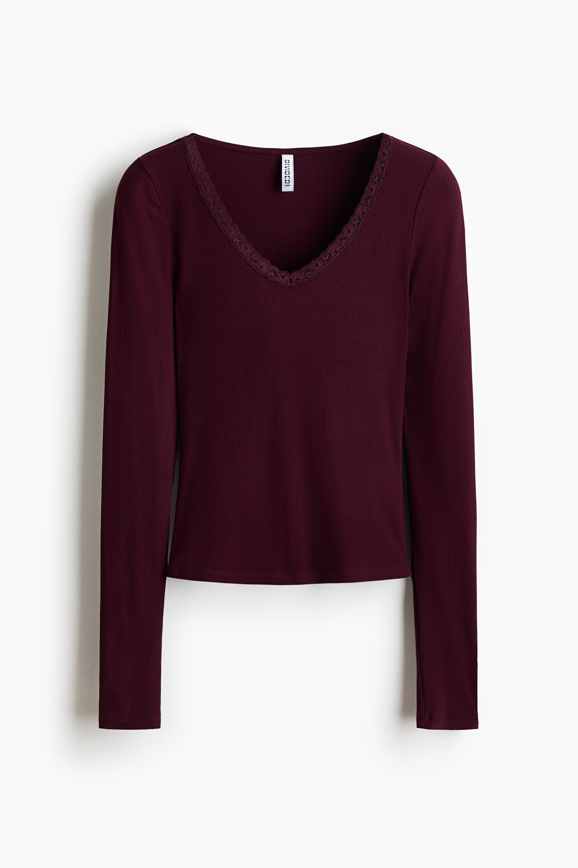 Top en jersey avec dentelle - Violet prune/Crème/Gris clair chiné