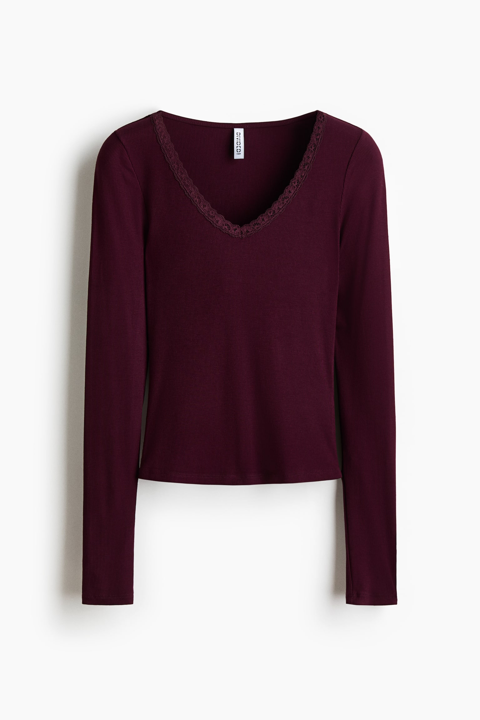Lace-trimmed jersey top - Plum purple/Black/Light grey marl - 1