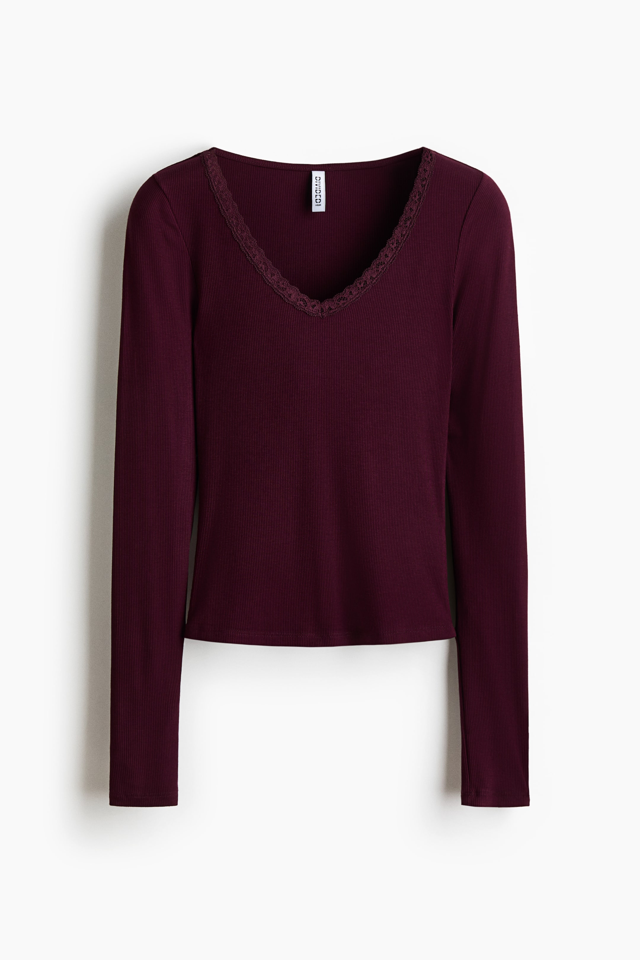 View larger image: Lace-trimmed jersey top - Plum purple - Ladies | H&M IE 1