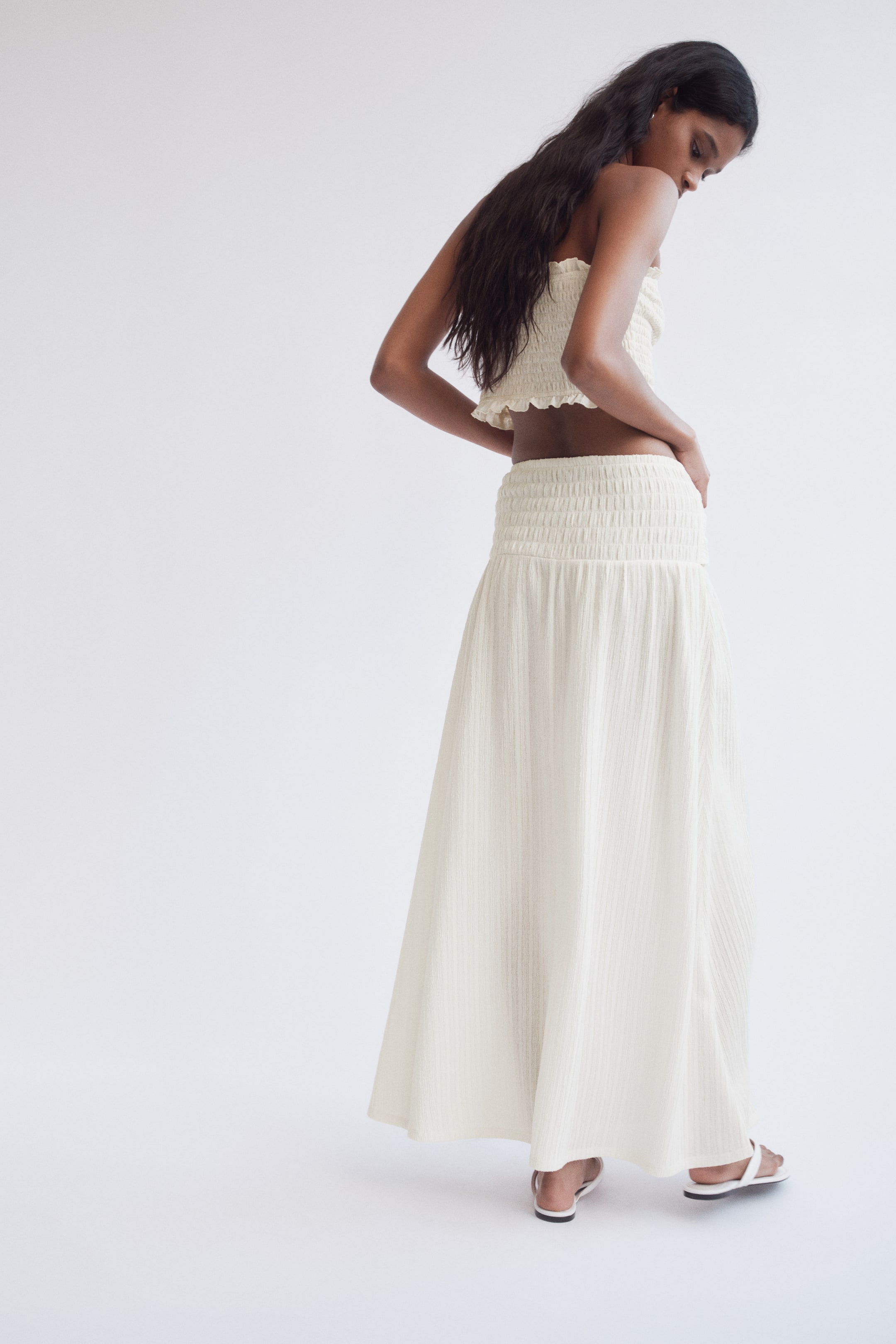 Crinkled Tie-Belt Skirt