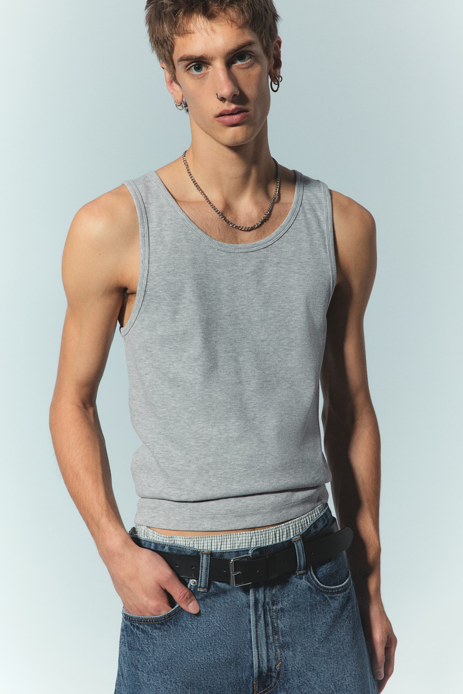 Slim Fit Ribbed vest top - Grey marl/White/Black - 1