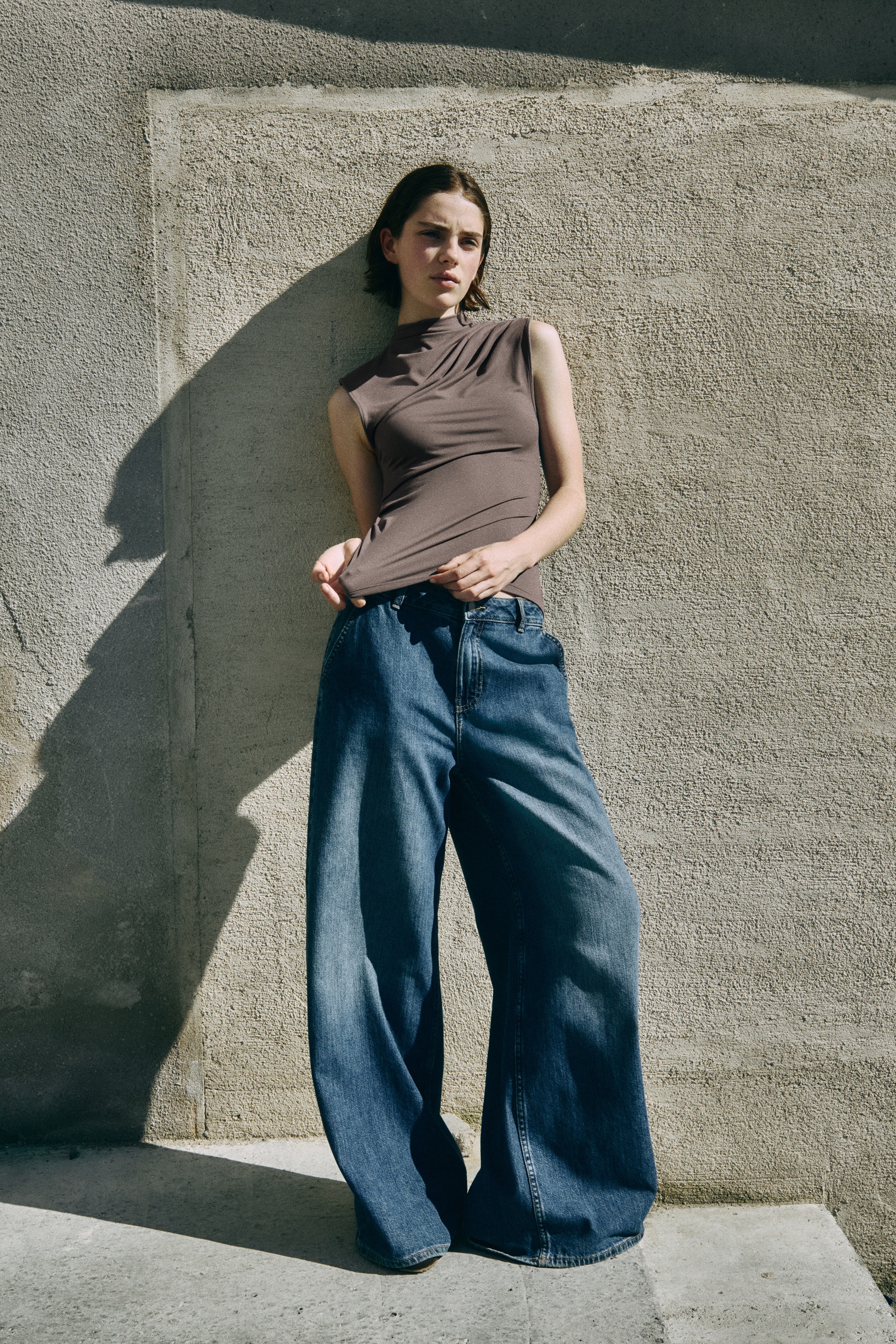 Women's Taupe Draped Asymmetric Top | H&M US