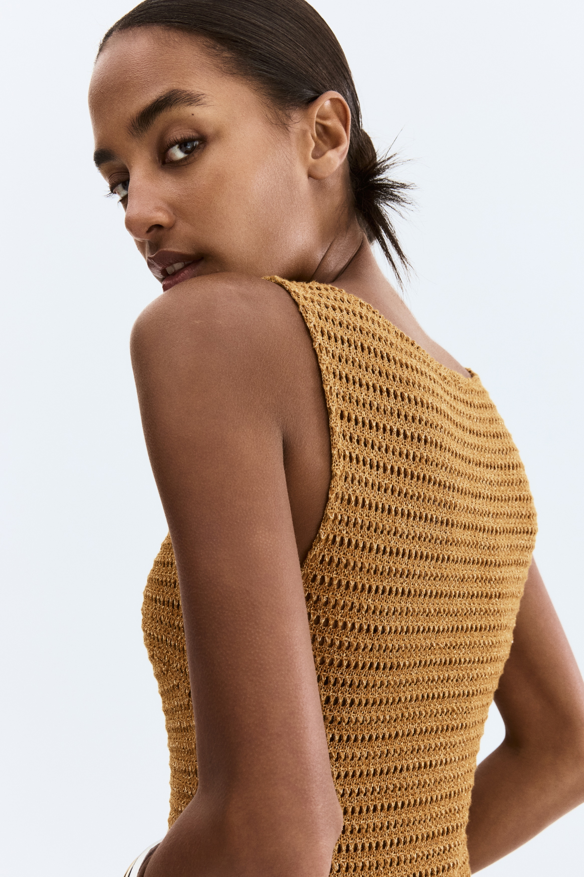 Women's Light brown Glittery Crochet-Look Dress | H&M US