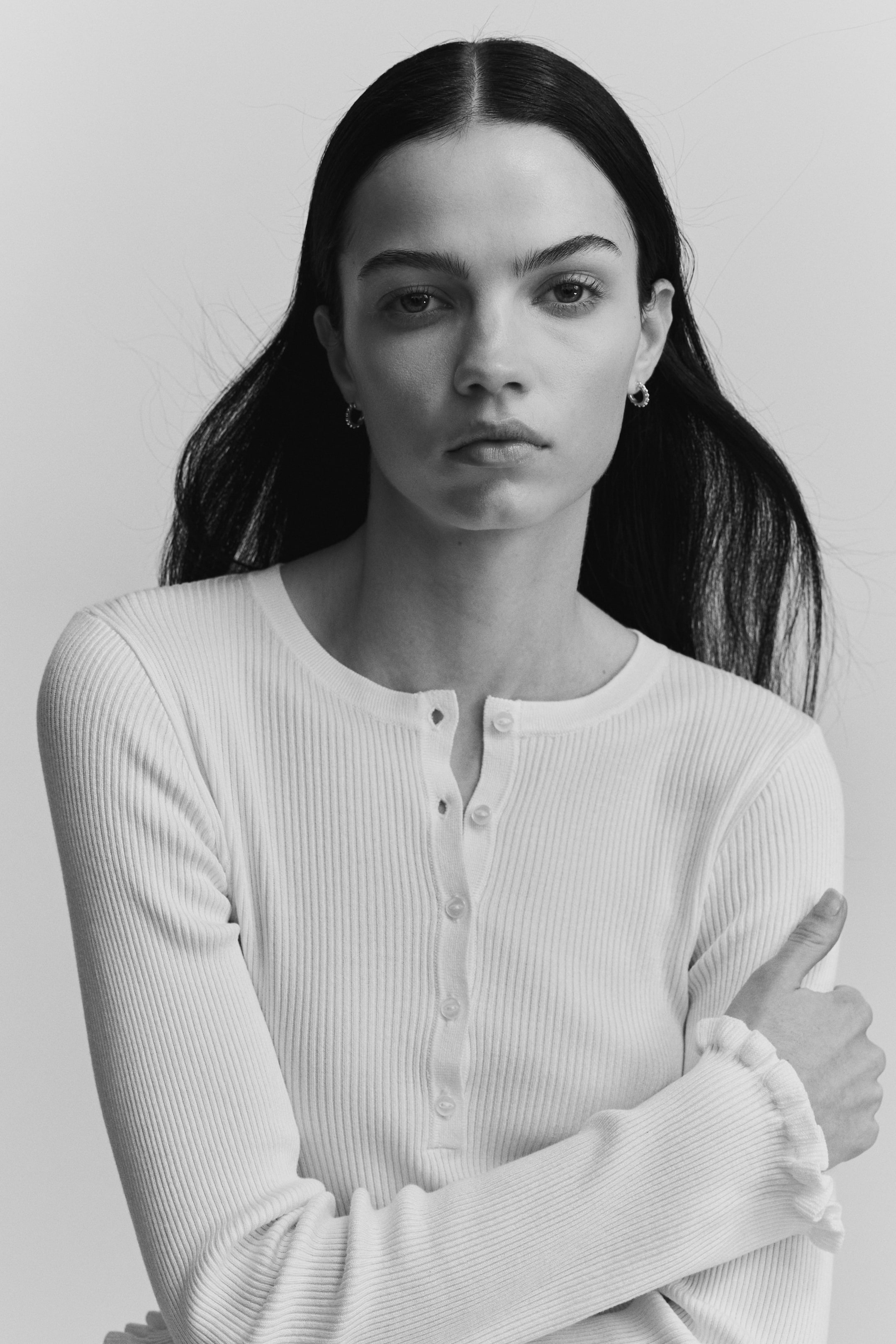 View larger image: Rib-Knit Top - White - Ladies | H&M US 3