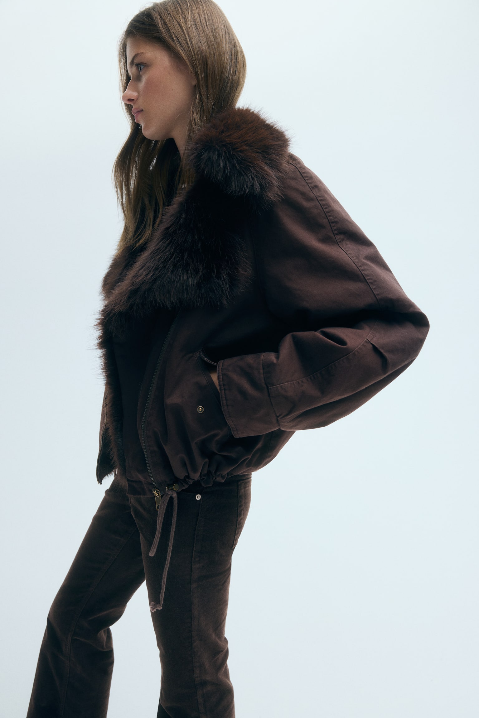 Женская куртка H&M Twill Jacket with Fluffy Collar, цвет: Тёмный коричневый — фото 6