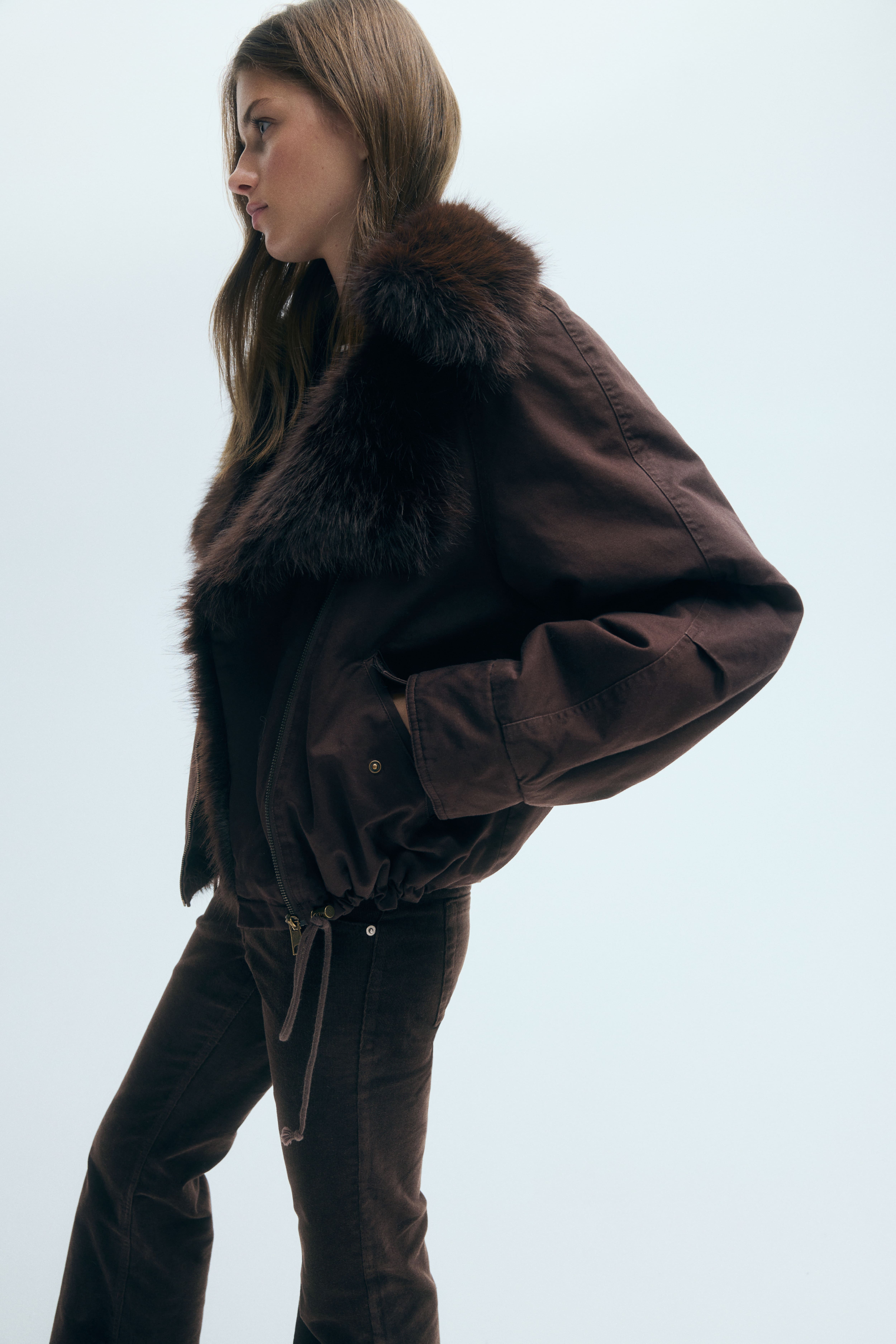 Twill Jacket with Fluffy Collar