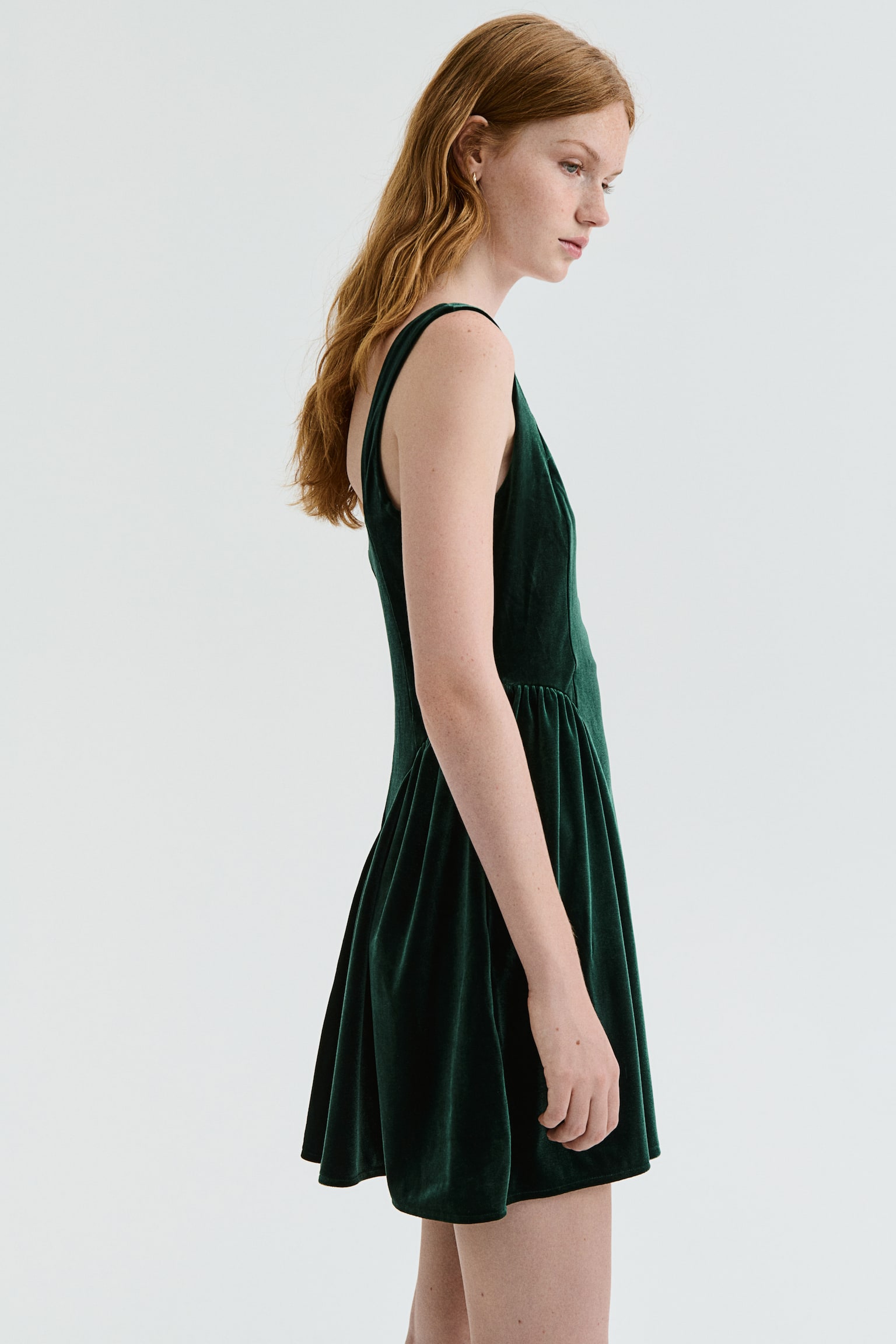 Sleeveless velour dress - Dark green/Black - 4