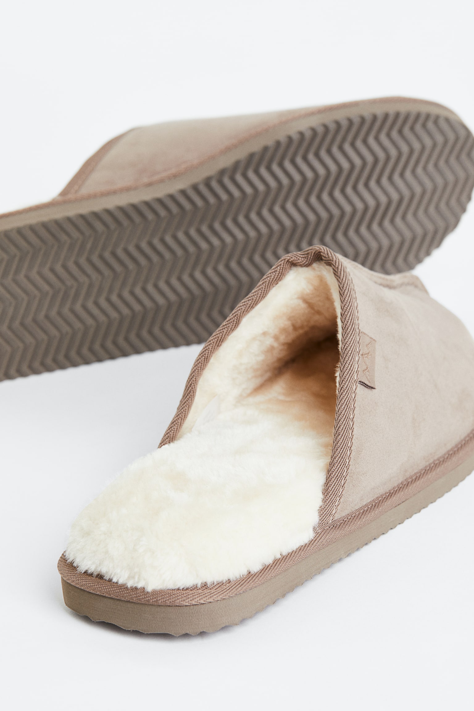 Pile-lined slippers - Greige/Dark grey/Black/Brown - 2