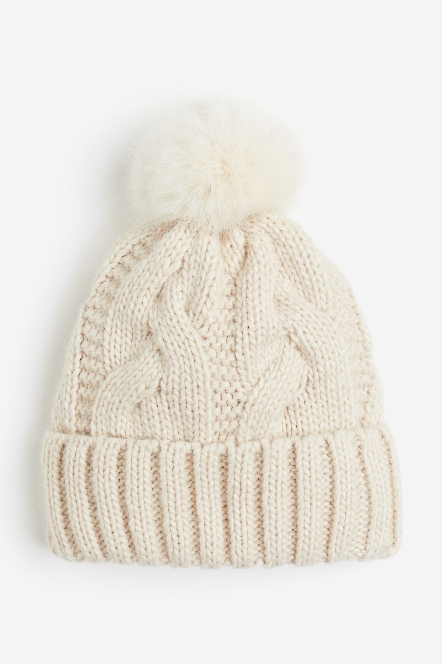 Cable-knit pompom hat - Light beige/Black/Light beige - 1