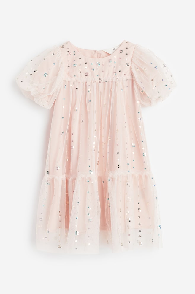 Sequined tulle dress with balloon sleeves - Light pink/Sequins - 2