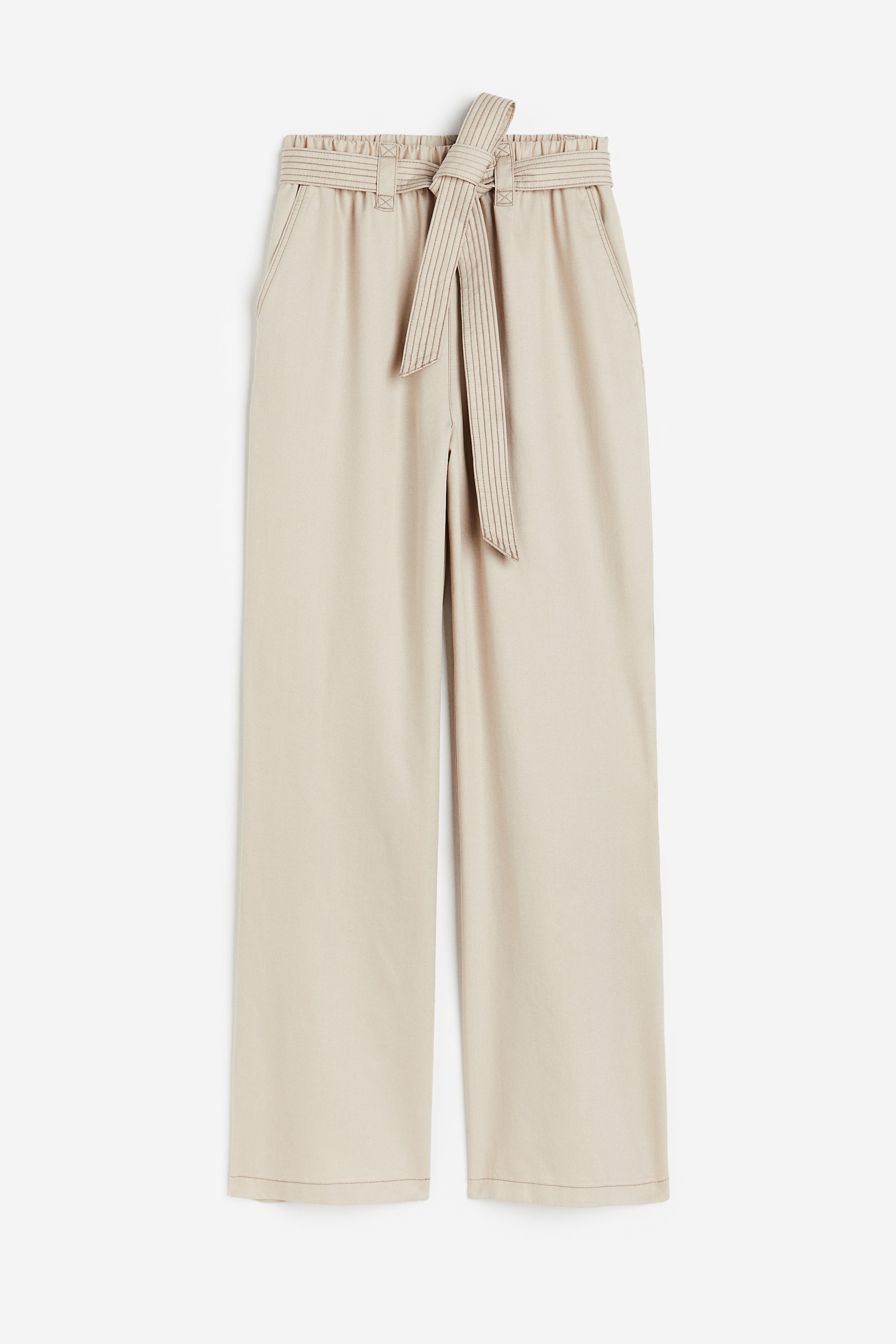 Tie-belt lyocell trousers - Light beige - Ladies | H&M GB