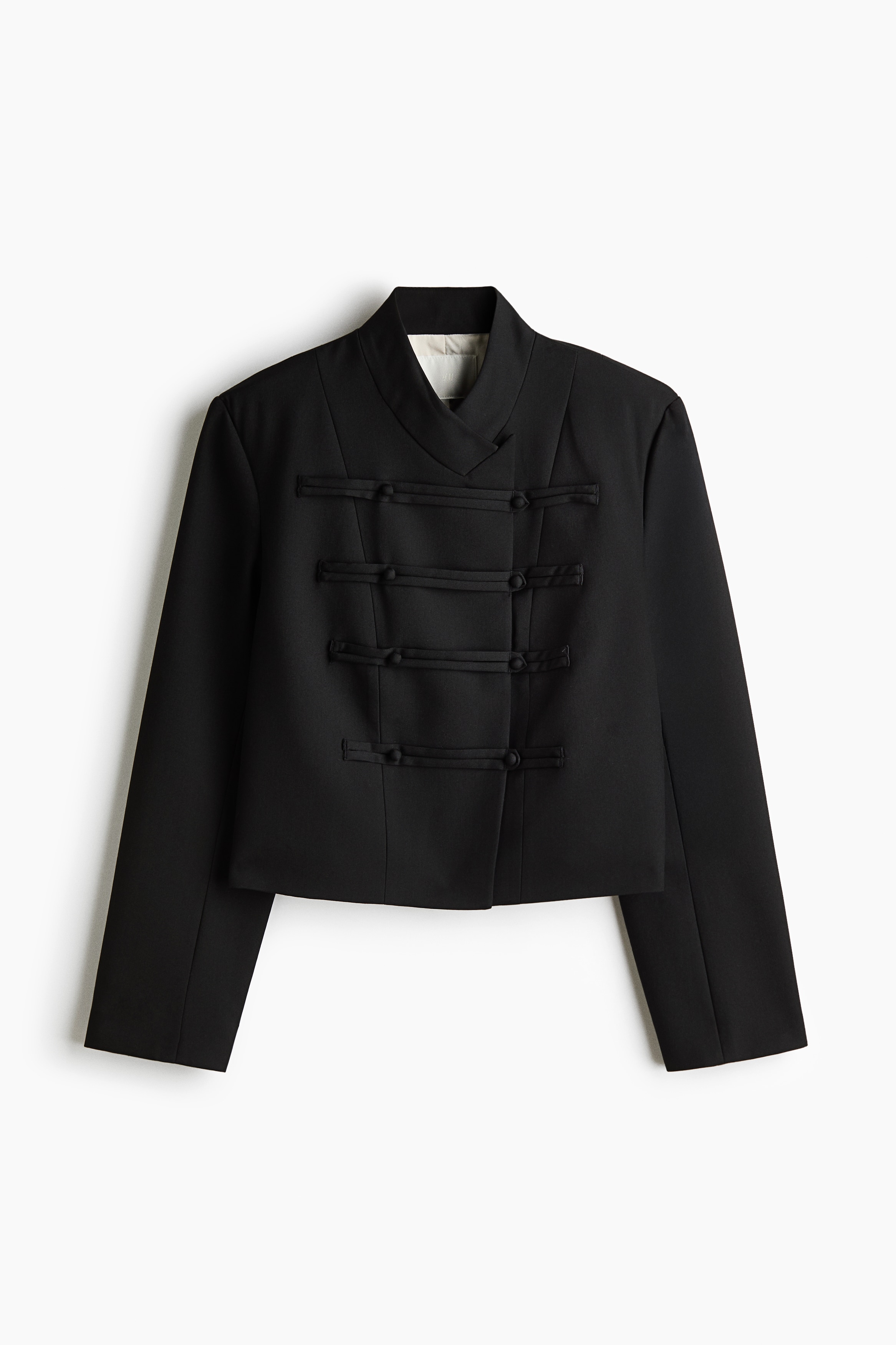 Button-detail shoulder-pad jacket