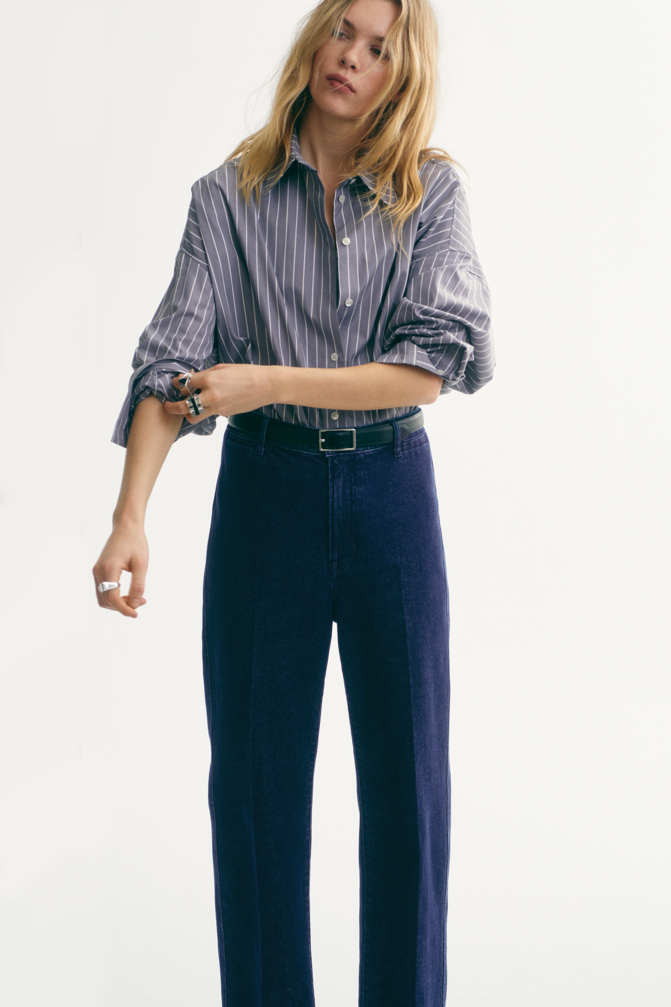 Straight High Jeans - Dark denim blue/Denim blue/White