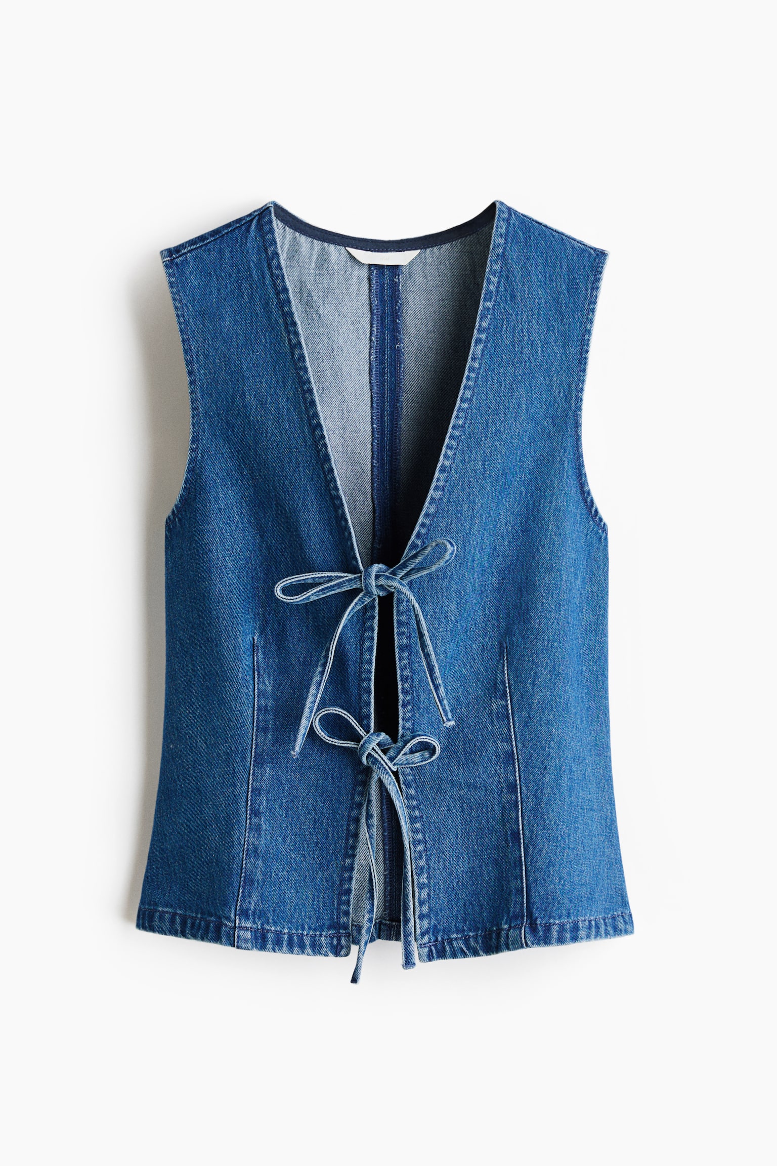 Tie-front denim waistcoat - Denim blue - 2