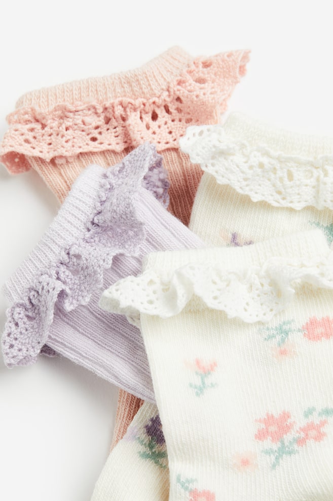 4-pack socks - Lilac/Floral/Light beige/White/Dark pink/Light pink/Lingt pink/Light turquoise - 2