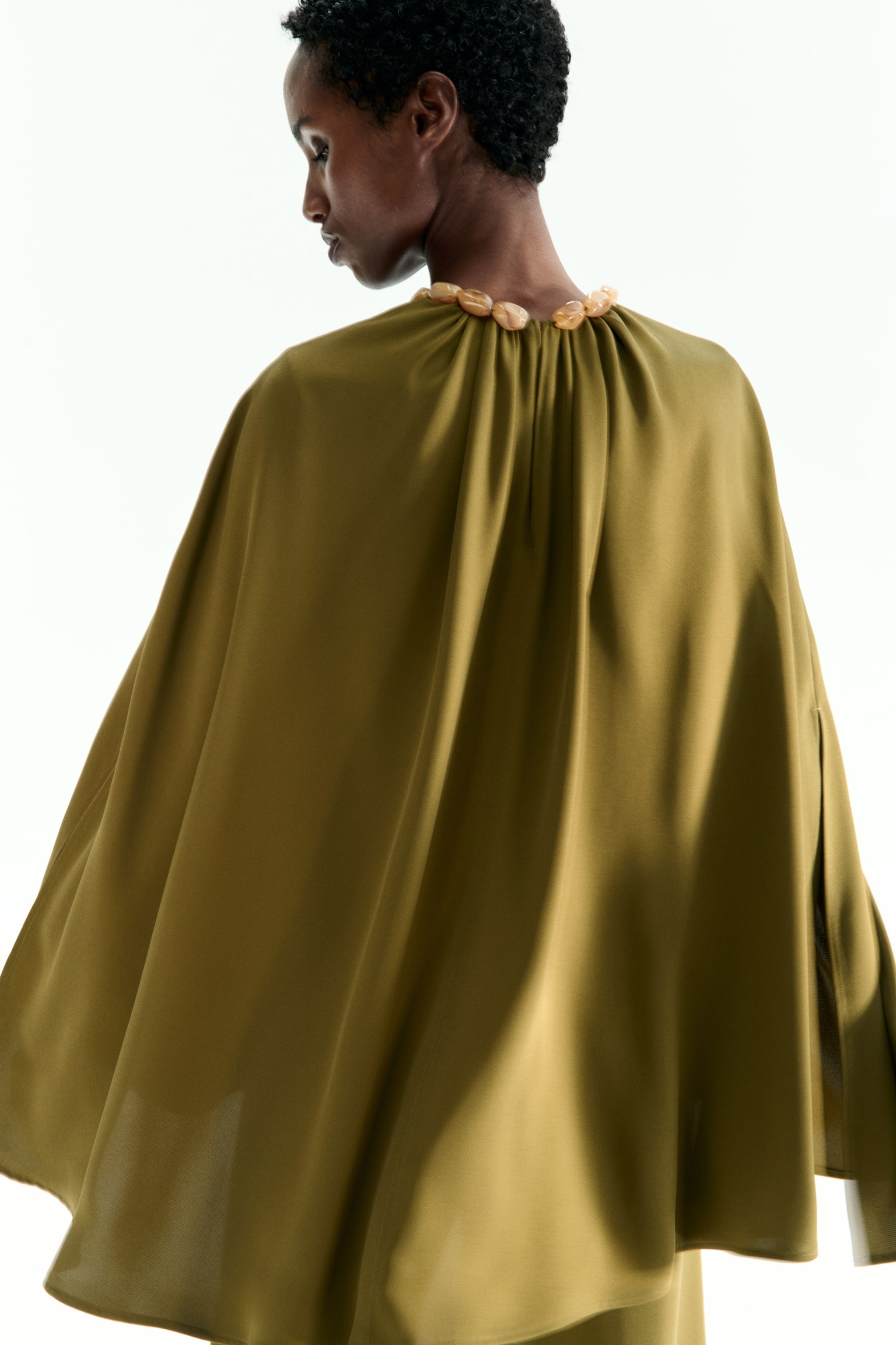 Bead-detail cape blouse - Dark khaki green - 5