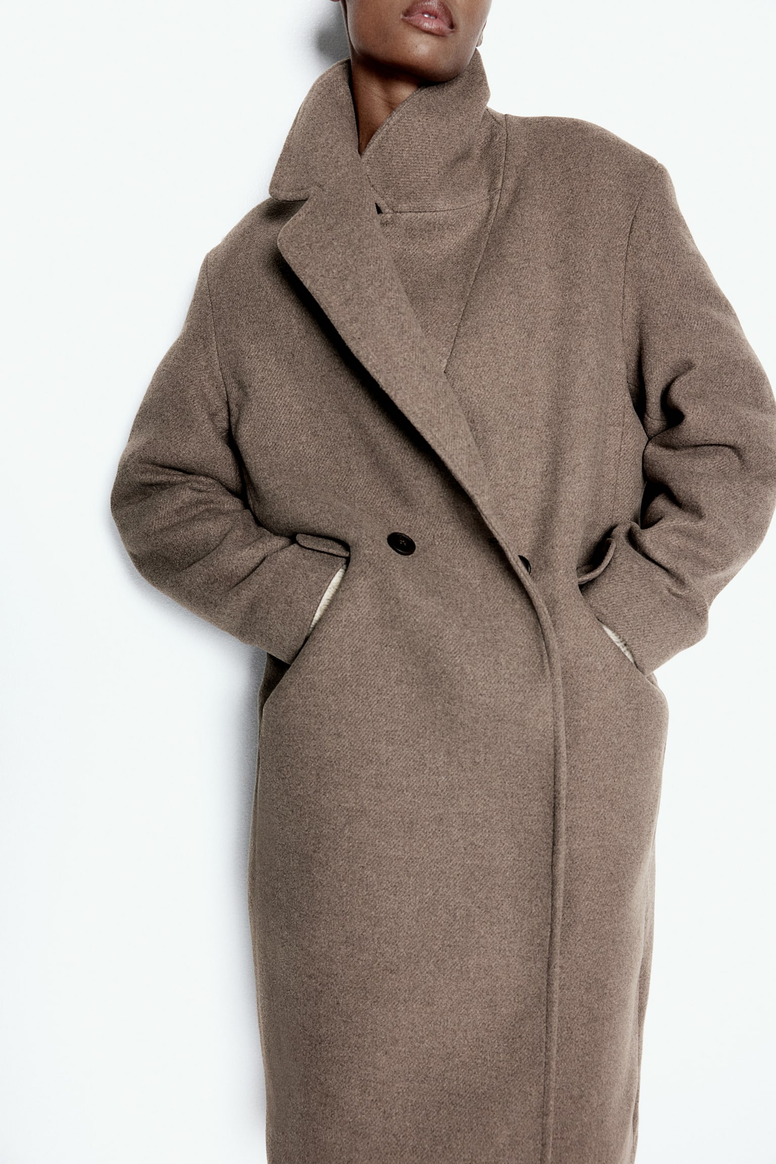 Double-breasted coat - Dark beige/Black/Grey - 4