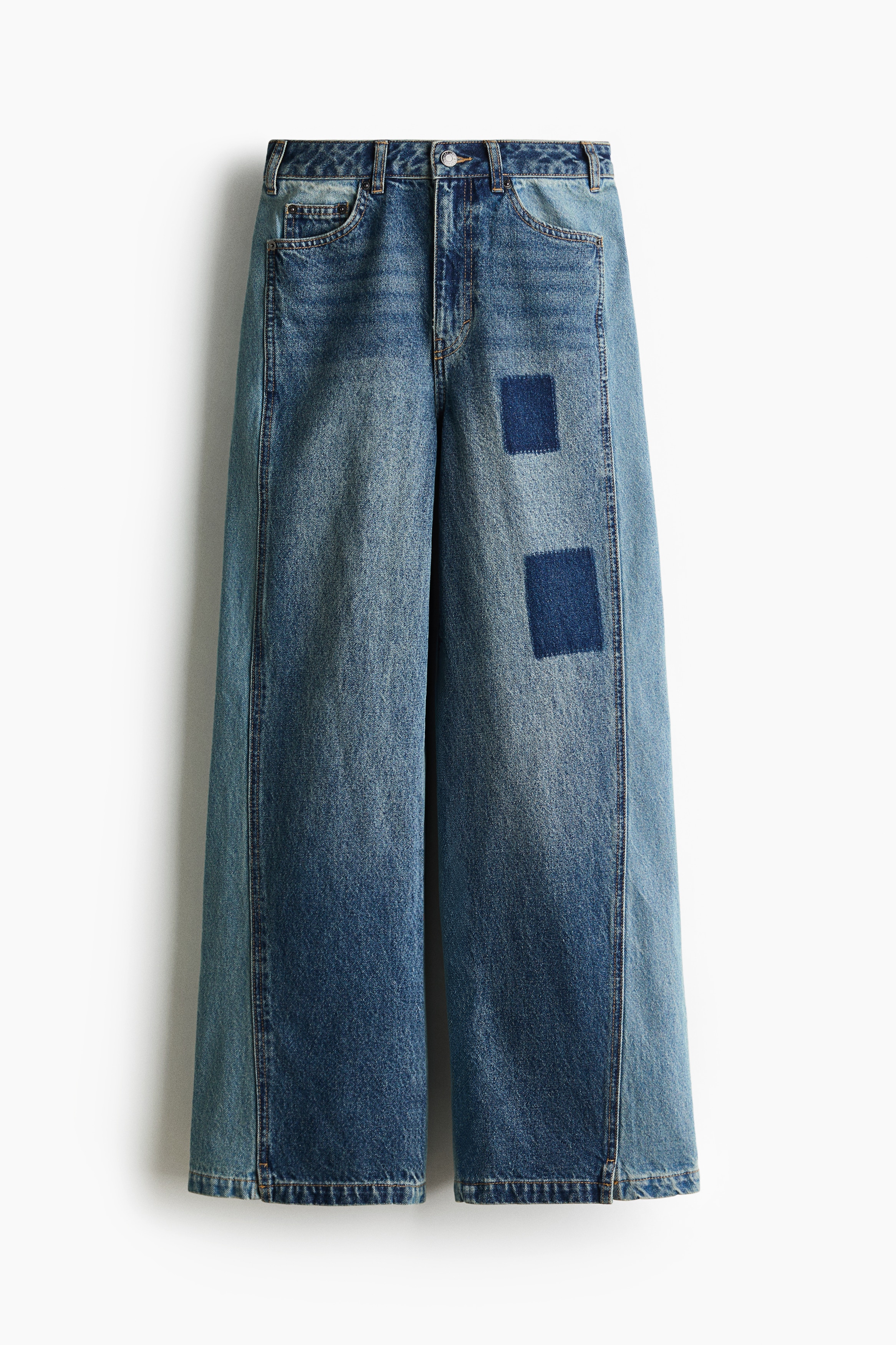 Straight Regular Waist Jeans - Light denim blue/Colour block