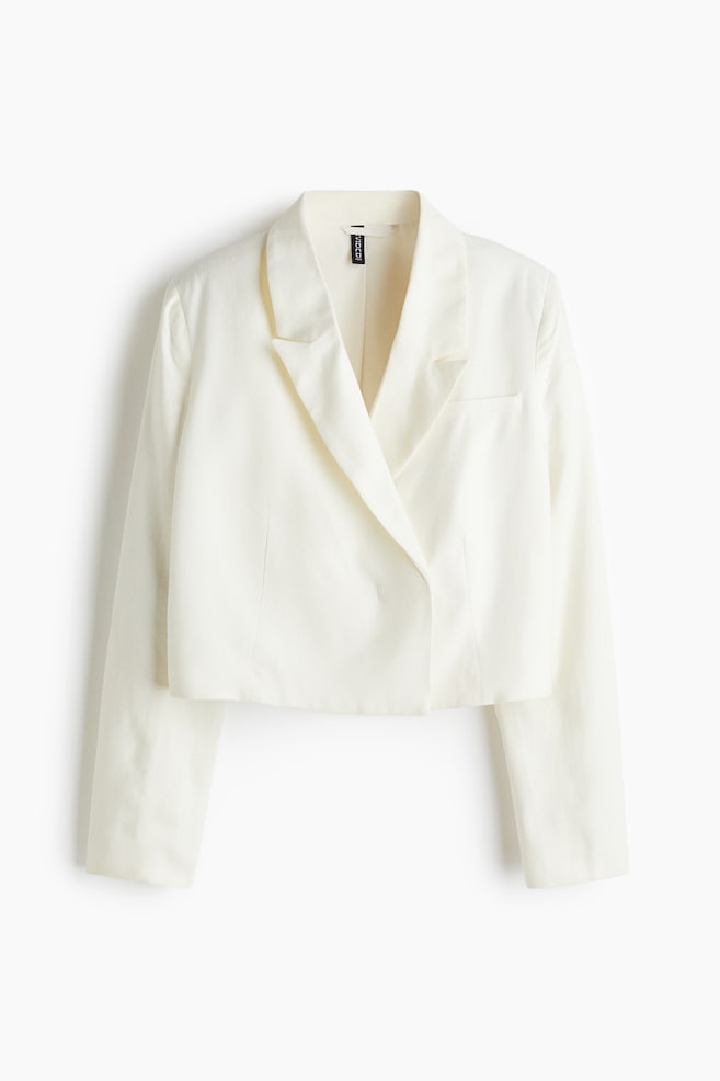 Short Linen Blend Blazer - White - 1