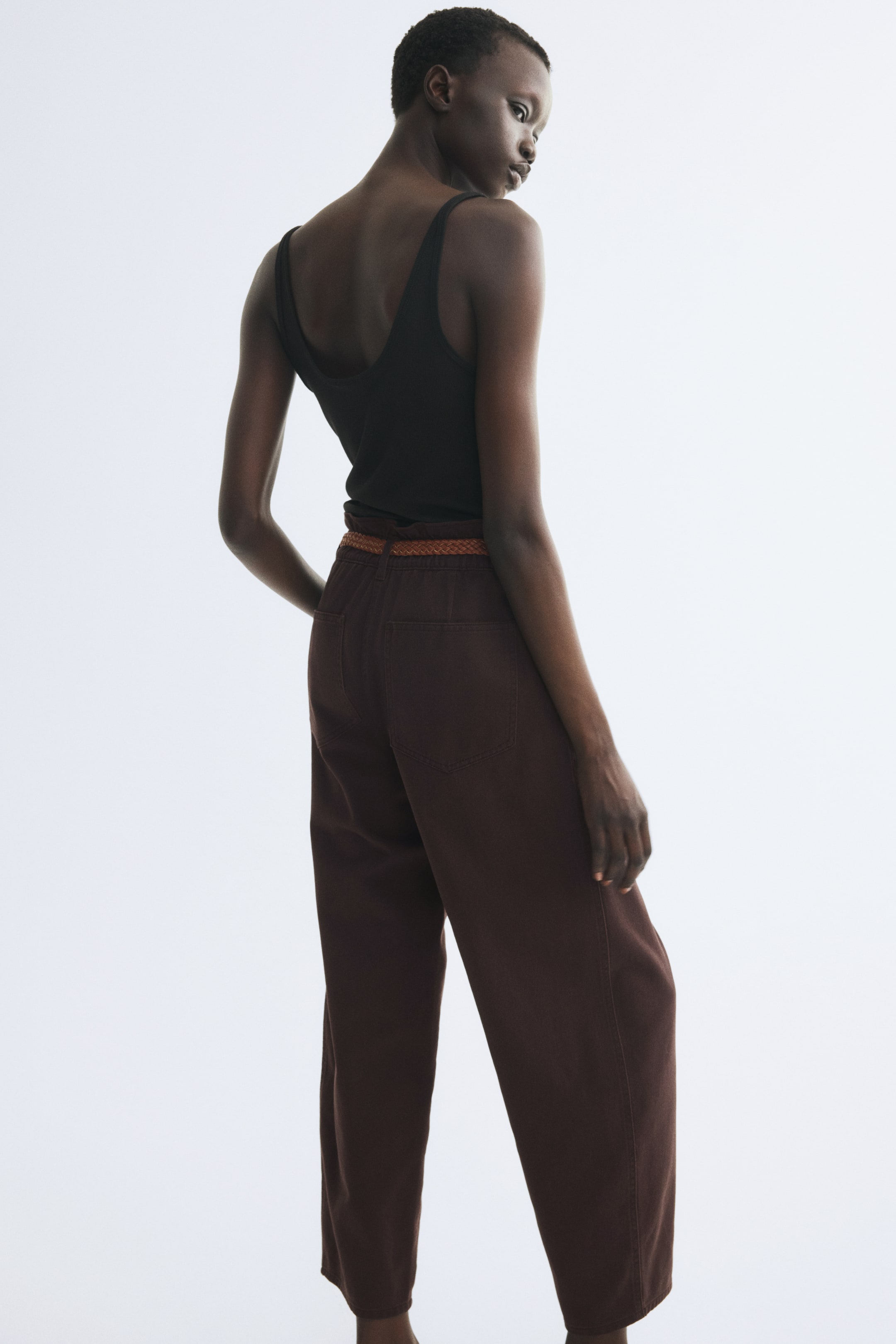 Belted Barrel-Leg Pants