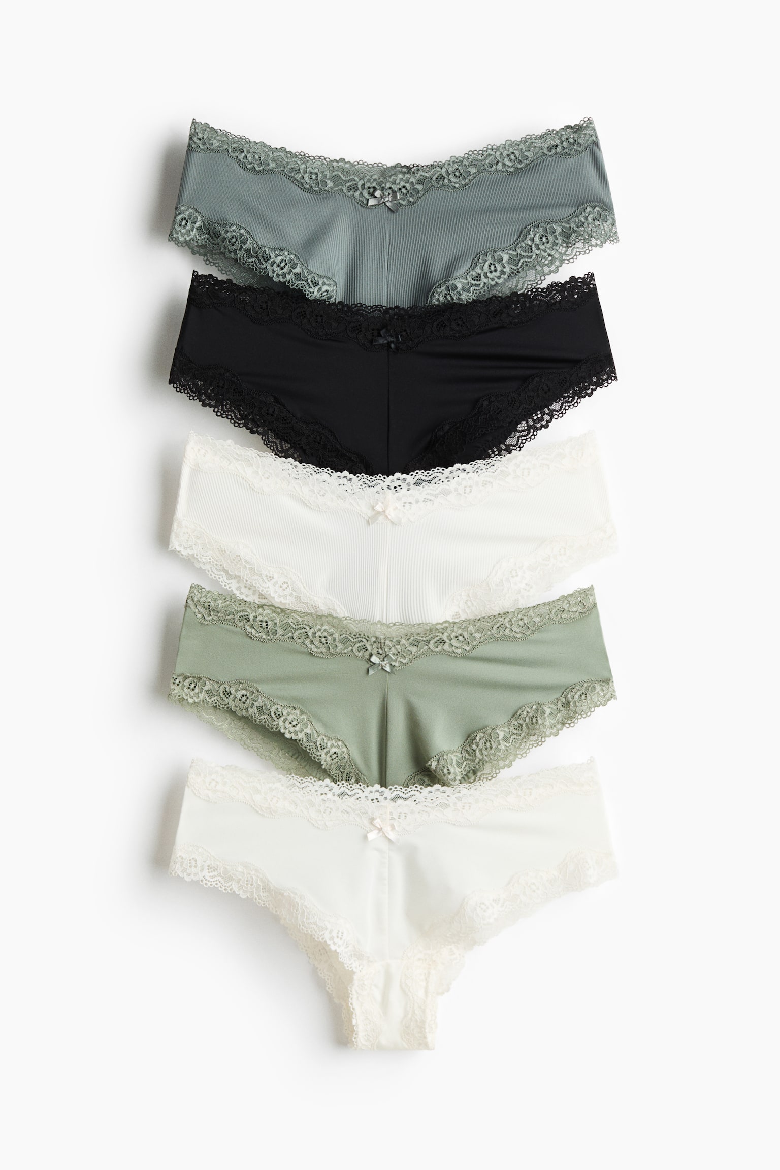 5 perechi de chiloți Hipster din microfibră - Verde/alb/negru/Negru/Verde-kaki/gri-închis/Roz-deschis/alb/Negru/alb/crem - 1