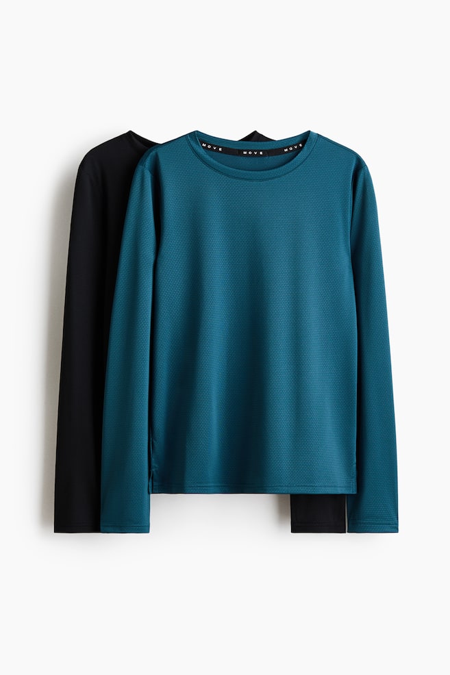 2-Pack Long-Sleeved Sports Shirts with DryMove™ - Dark turquoise/black - 1