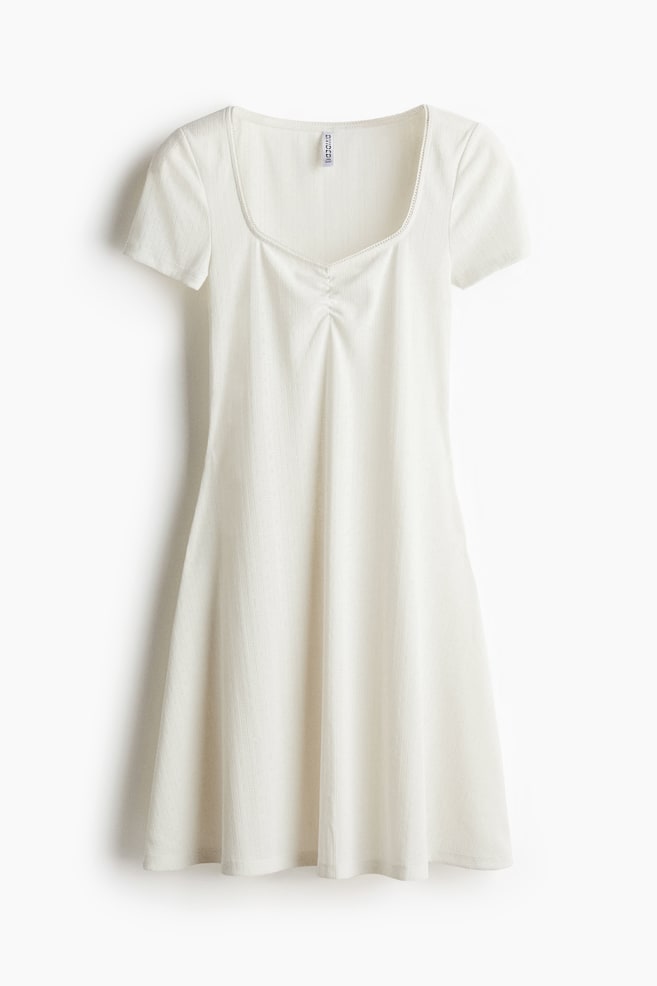 Pointelle-Jersey Dress - White/Light gray - 1