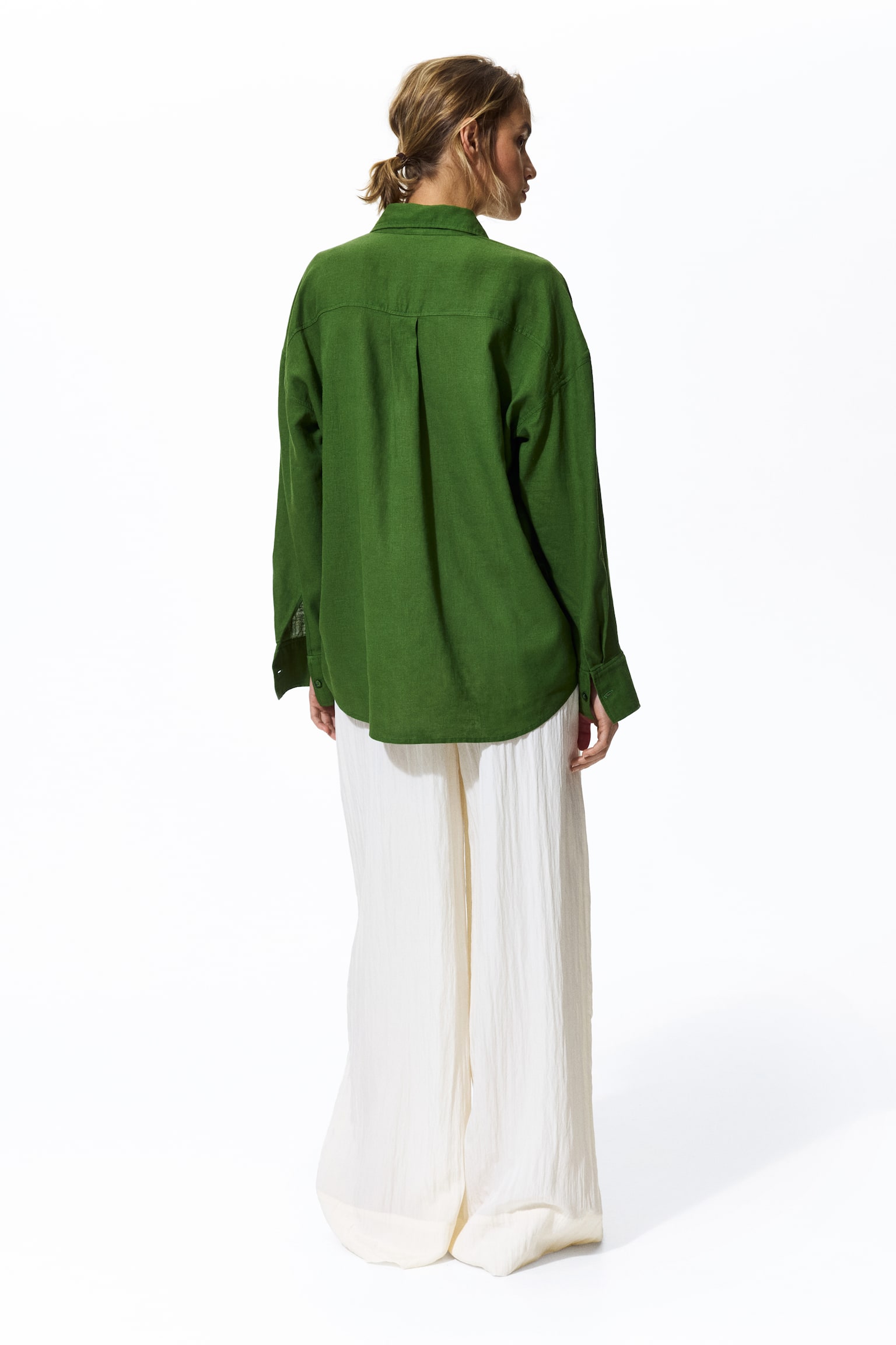Oversized linen-blend shirt - Green/Light pink/Blue/Blue/Striped - 3