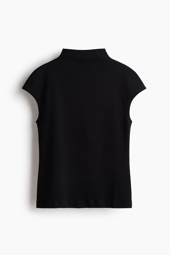 Stand-Up Collar Jersey Top - Black/Dark purple/Cream/Red - 1