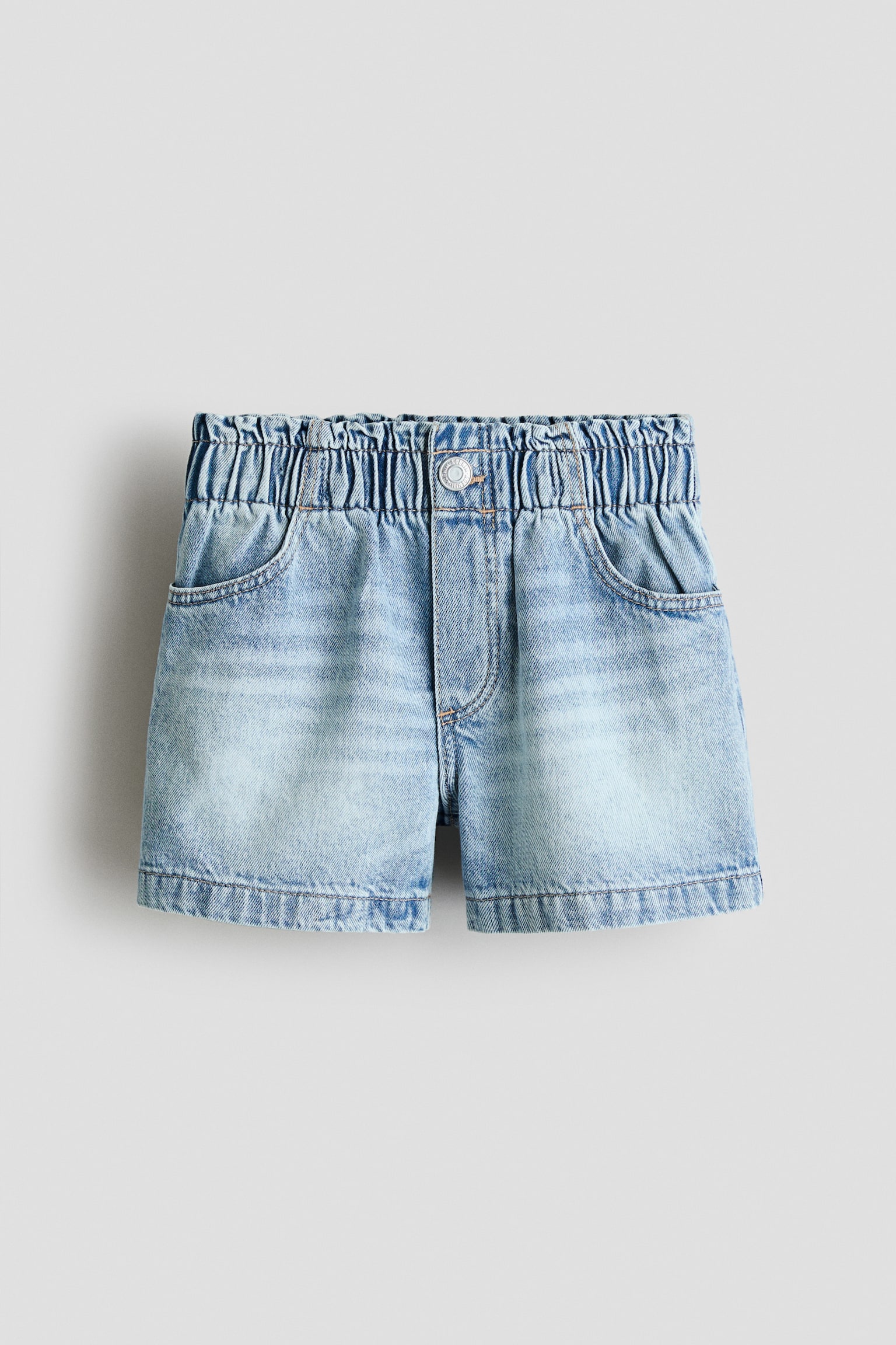 Paper-Bag Denim Shorts - Light denim blue/Denim blue