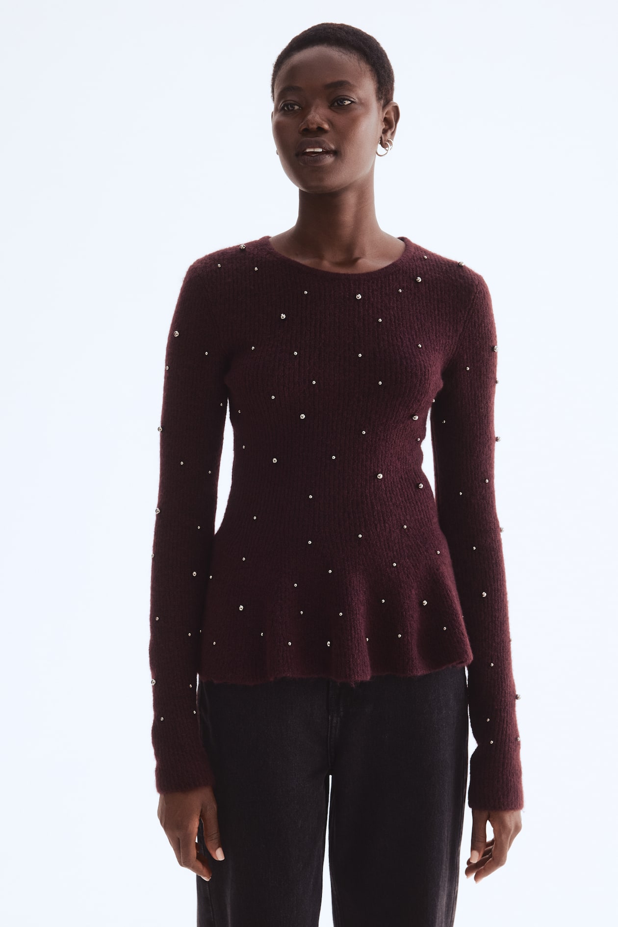 Top péplum avec perles fantaisie - Bordeaux - FEMME | H&M FR