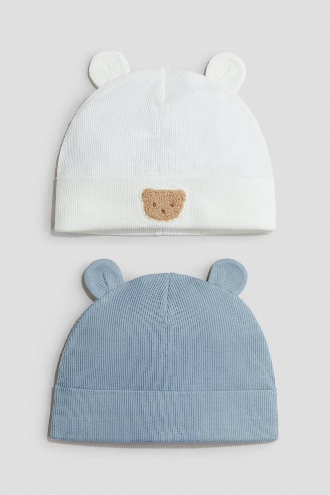 Pack de 2 gorros em jersey de algodão - Azul pó/Urso - 1