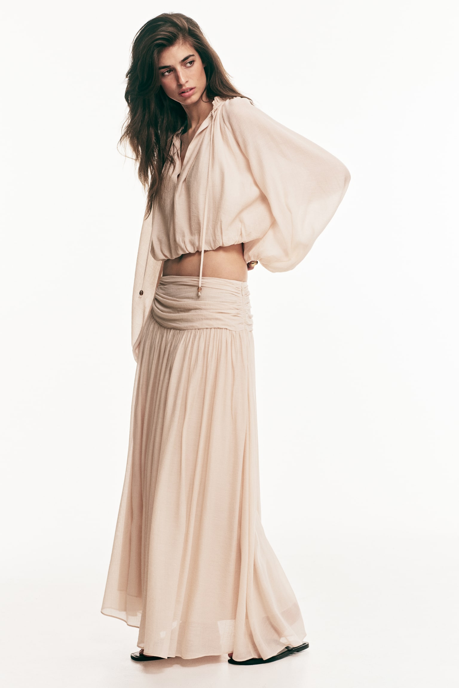 Gathered crêpe skirt - Pale orange - 4