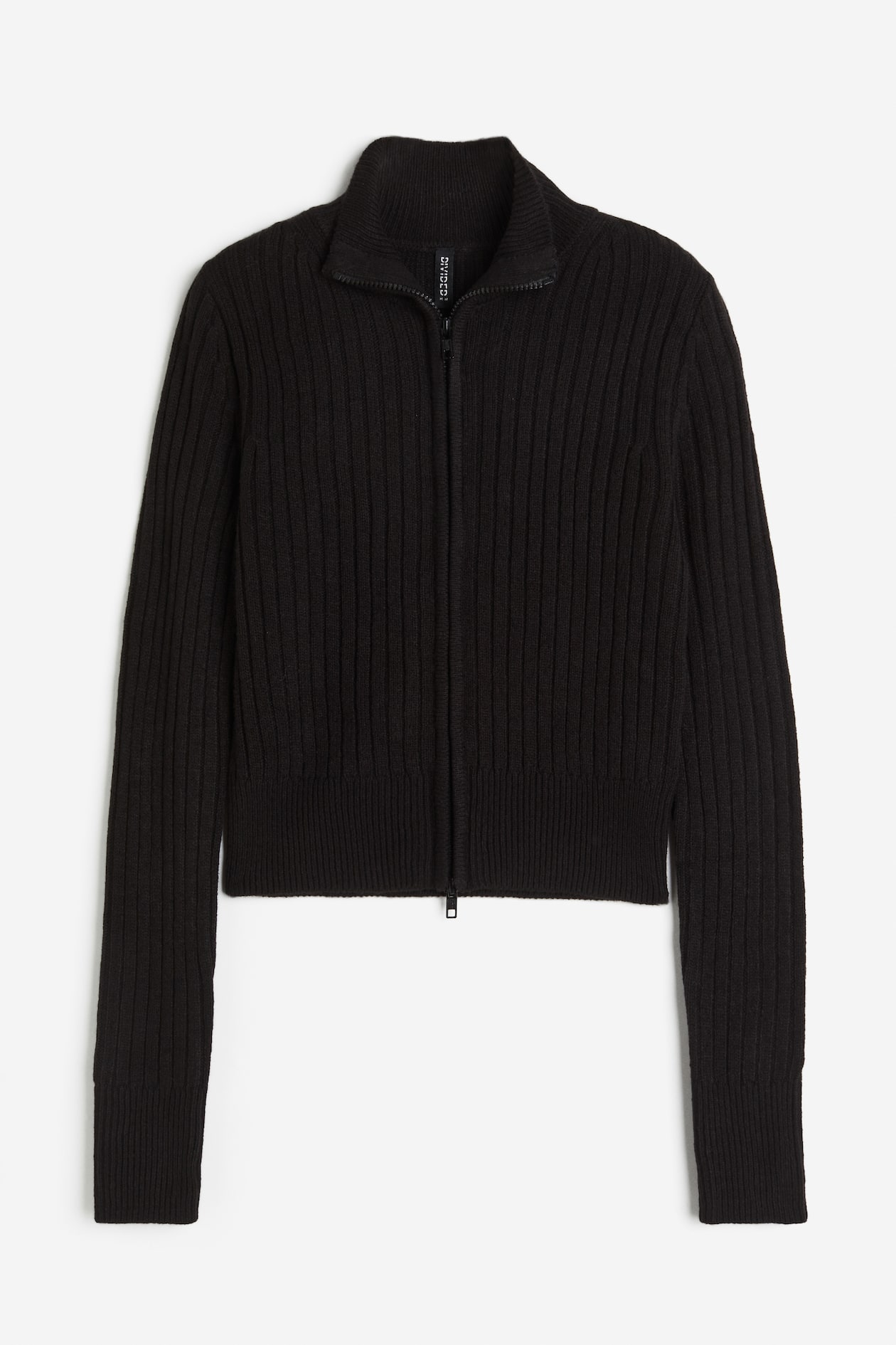 Rib-knit Cardigan with Zipper Black Ladies H&M US