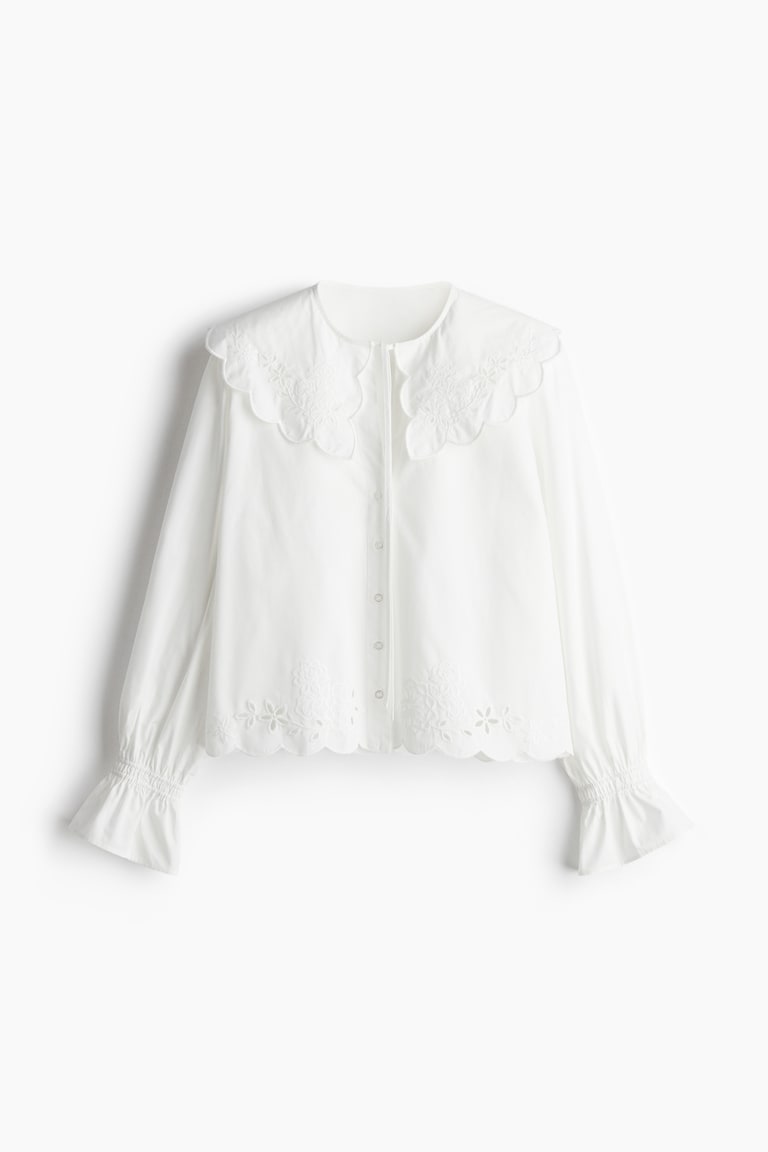 Embroidered Peter Pan-collared blouse - Cream - Ladies | H&M GB