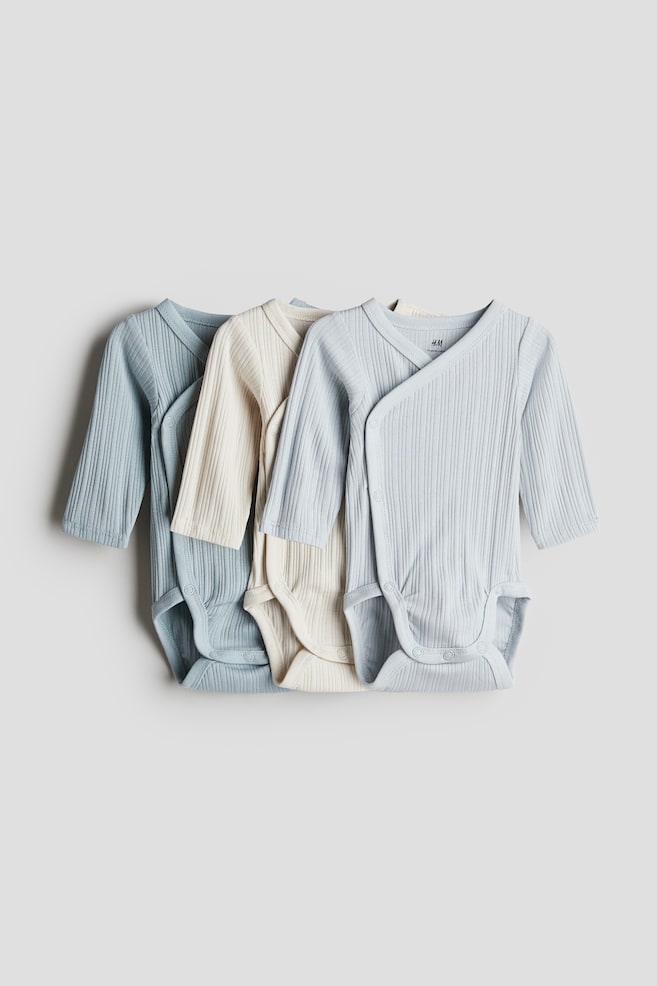 3-pack ribbed wrapover bodysuits - Turquoise/Light beige/Light beige/White/Light greige/Light beige - 1