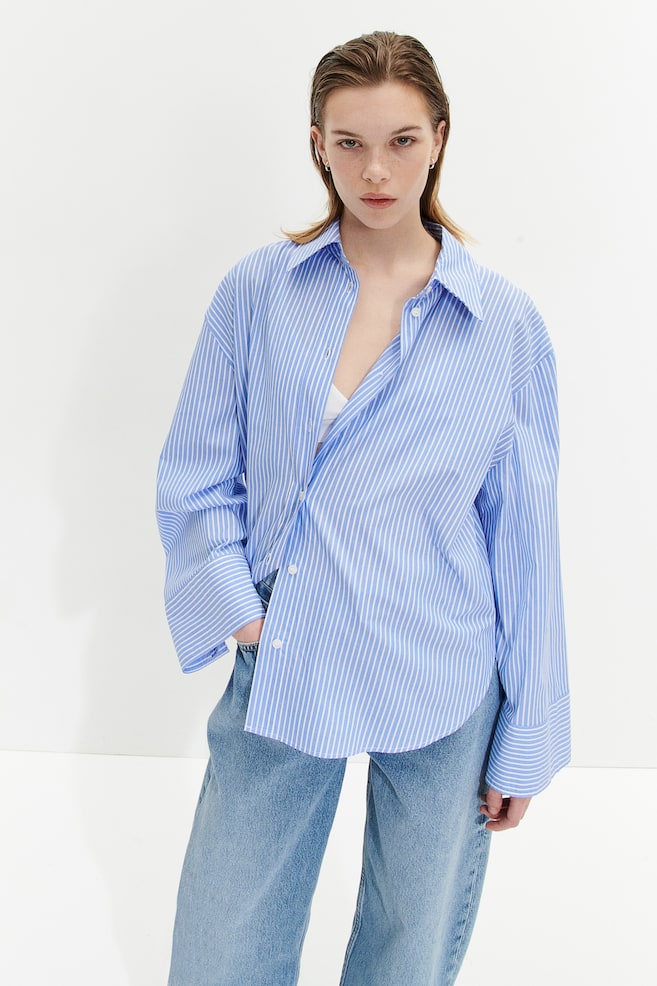 Oversized cotton shirt - Blue/Striped/Cream/Pinstriped - 5